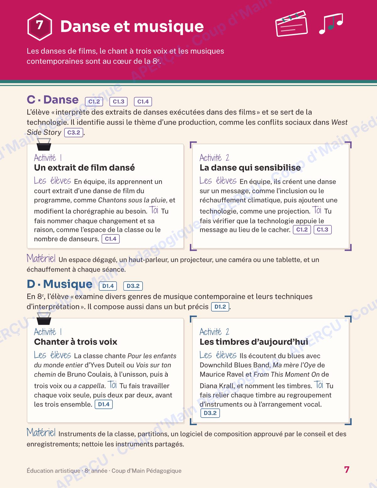 Page 7 — Planification annuelle Arts — 8e année
