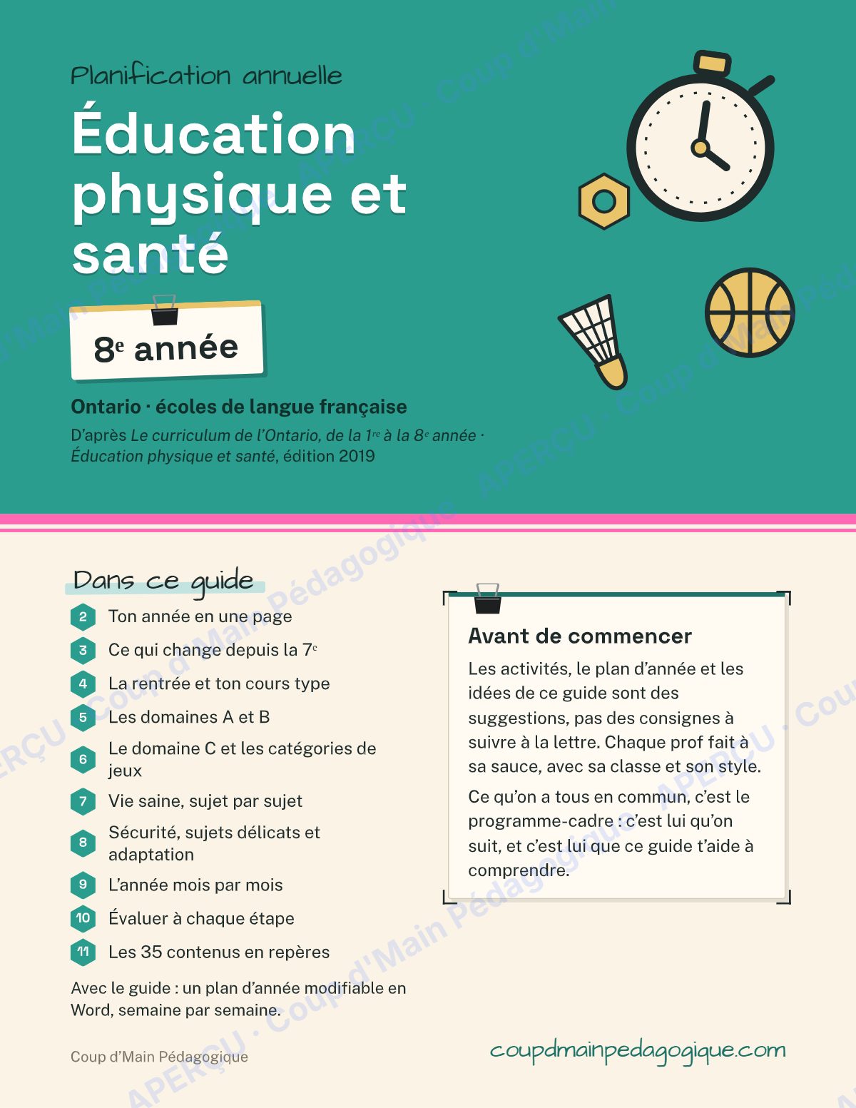 Page 1 — Planification annuelle ÉPS — 8e année