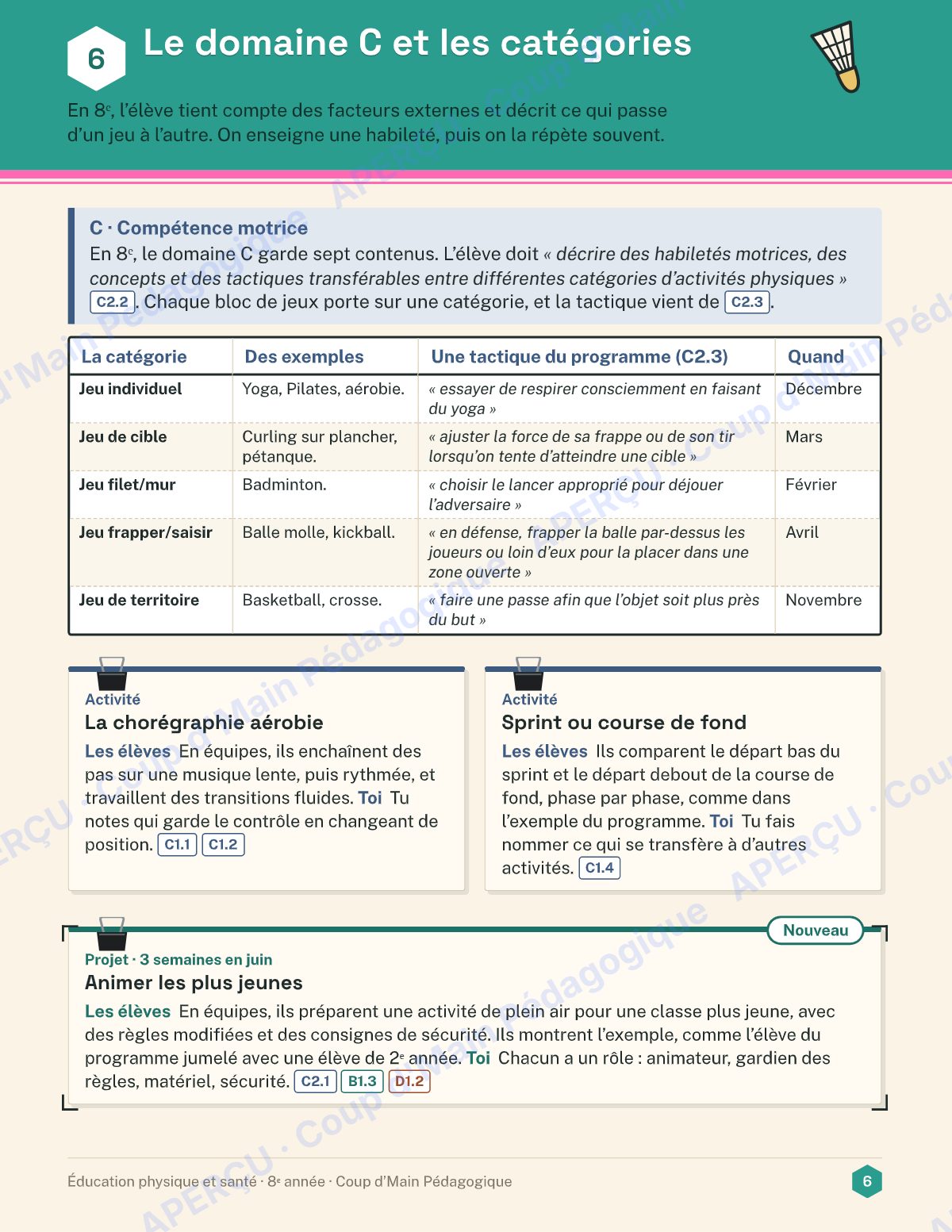 Page 6 — Planification annuelle ÉPS — 8e année