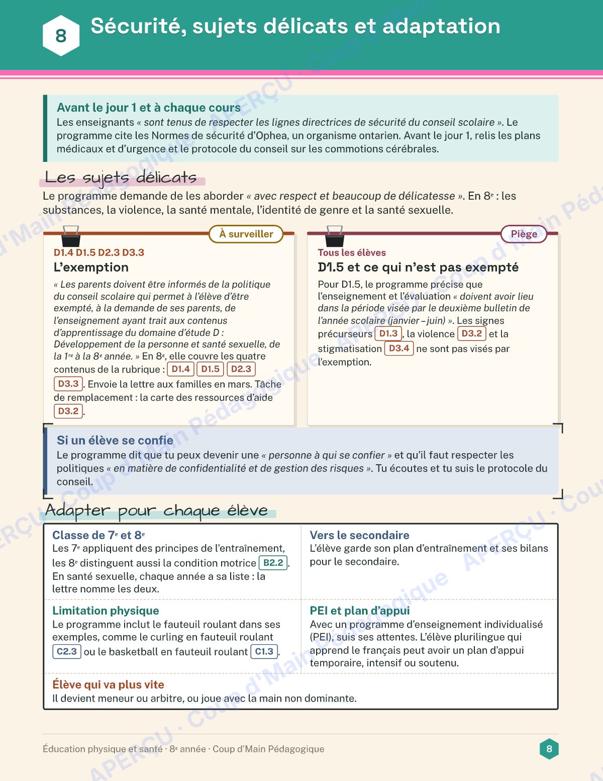Page 8 — Planification annuelle ÉPS — 8e année