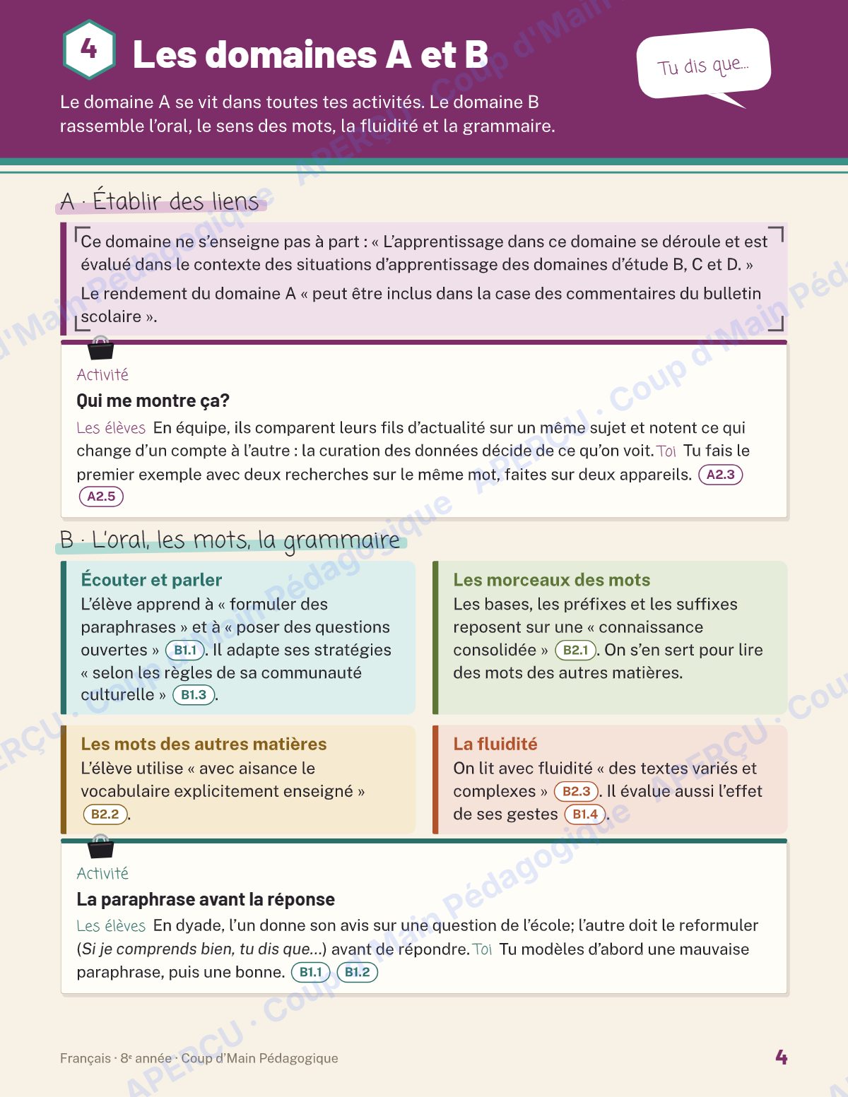 Page 4 — Planification annuelle Français — 8e année