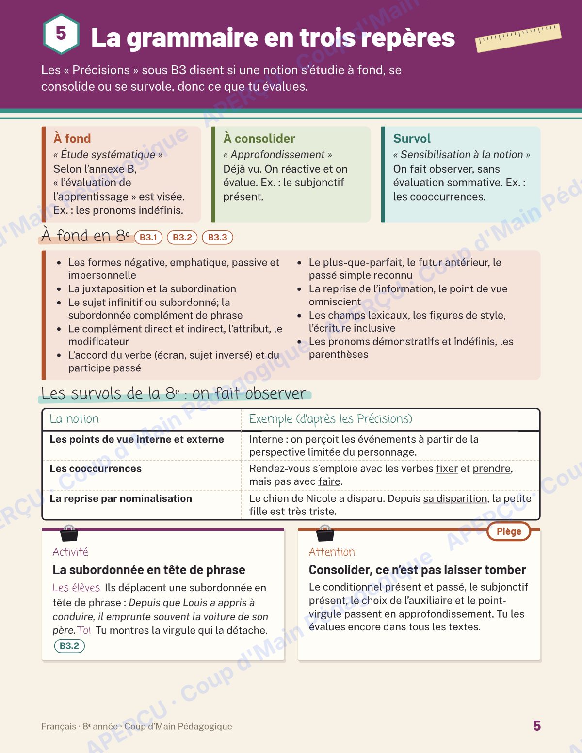 Page 5 — Planification annuelle Français — 8e année