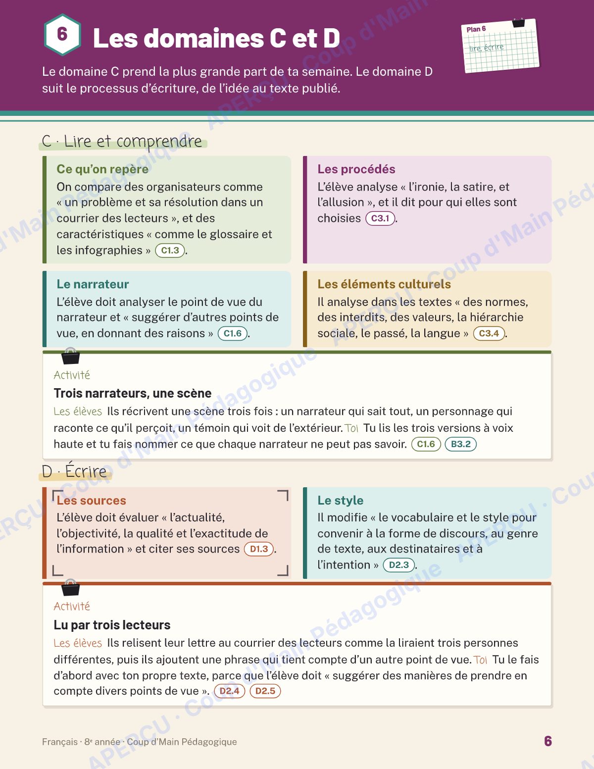 Page 6 — Planification annuelle Français — 8e année
