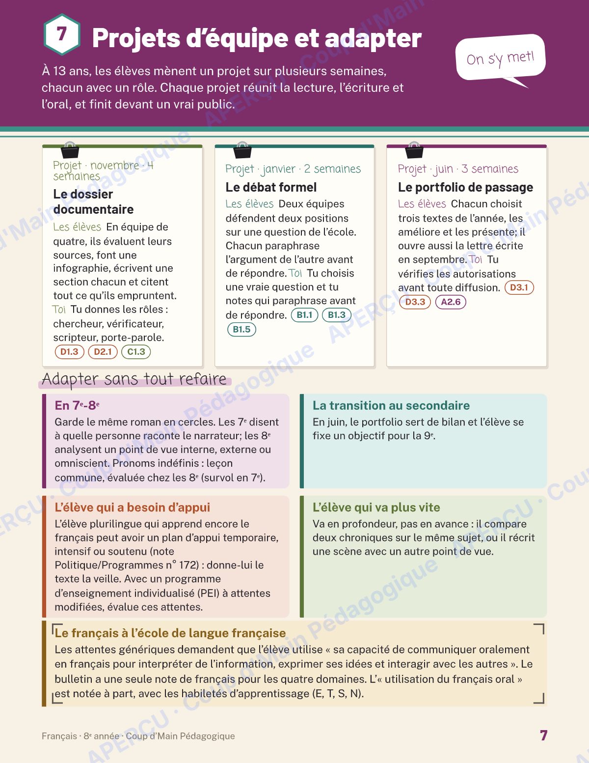 Page 7 — Planification annuelle Français — 8e année