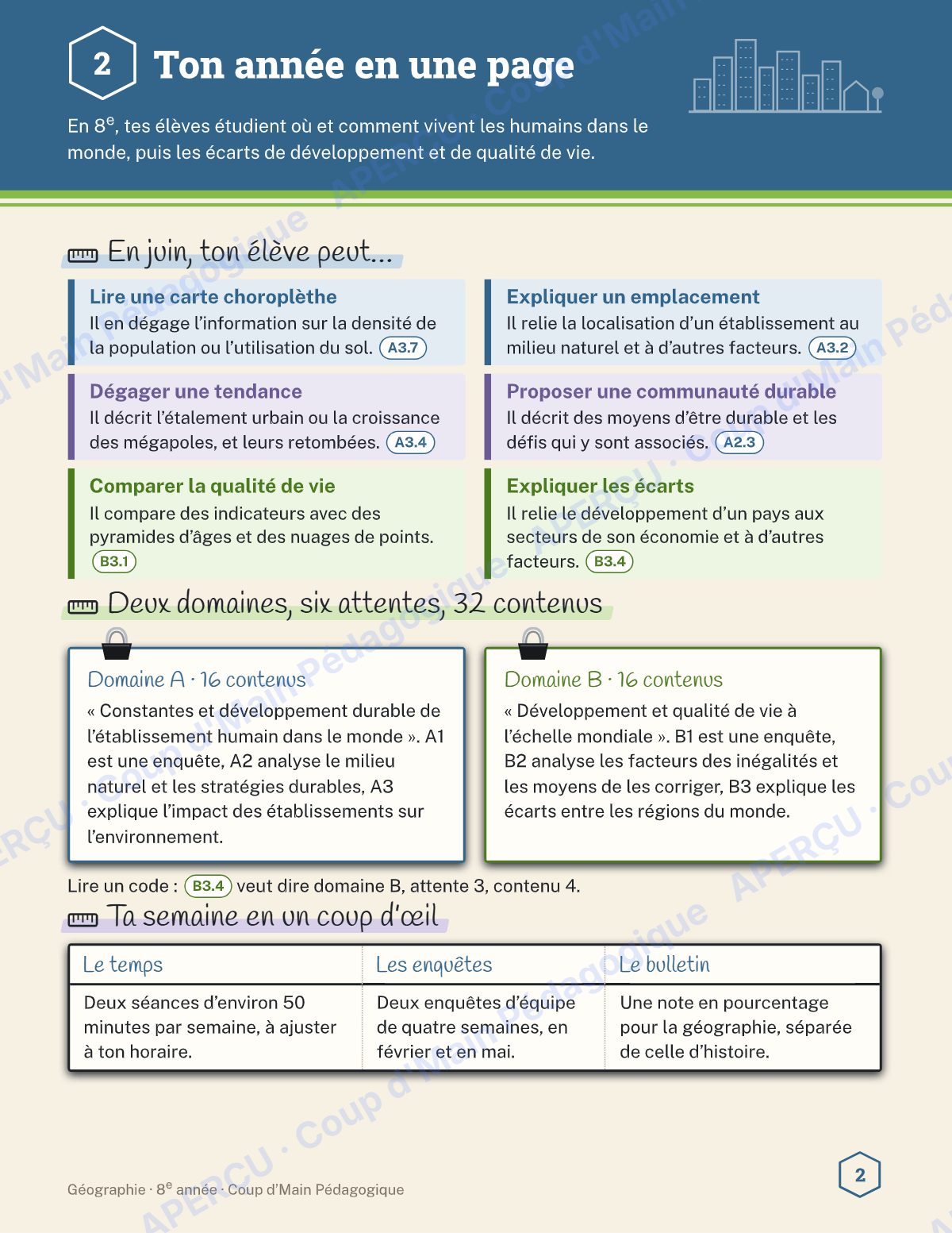 Page 2 — Planification annuelle Géographie — 8e année