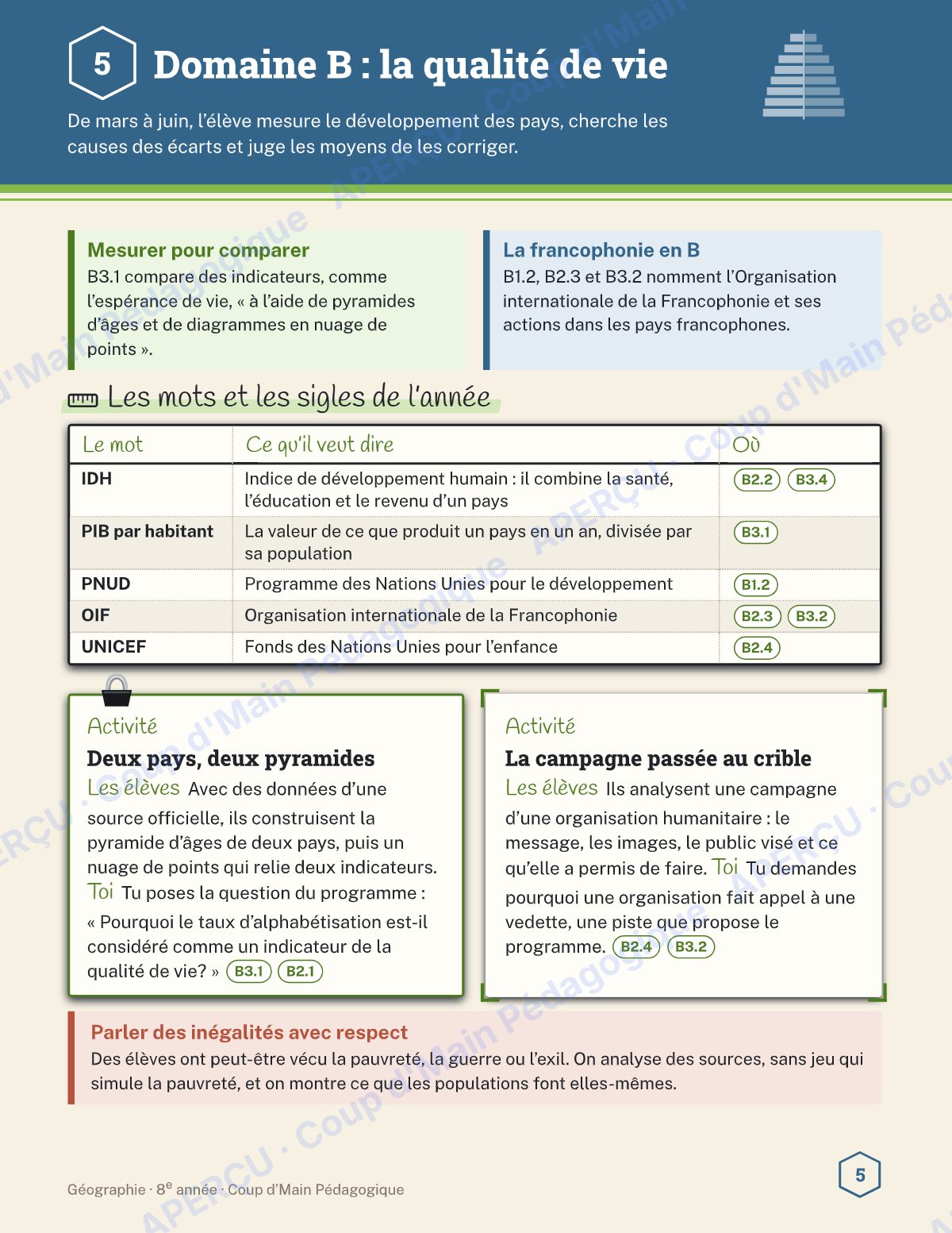 Page 5 — Planification annuelle Géographie — 8e année
