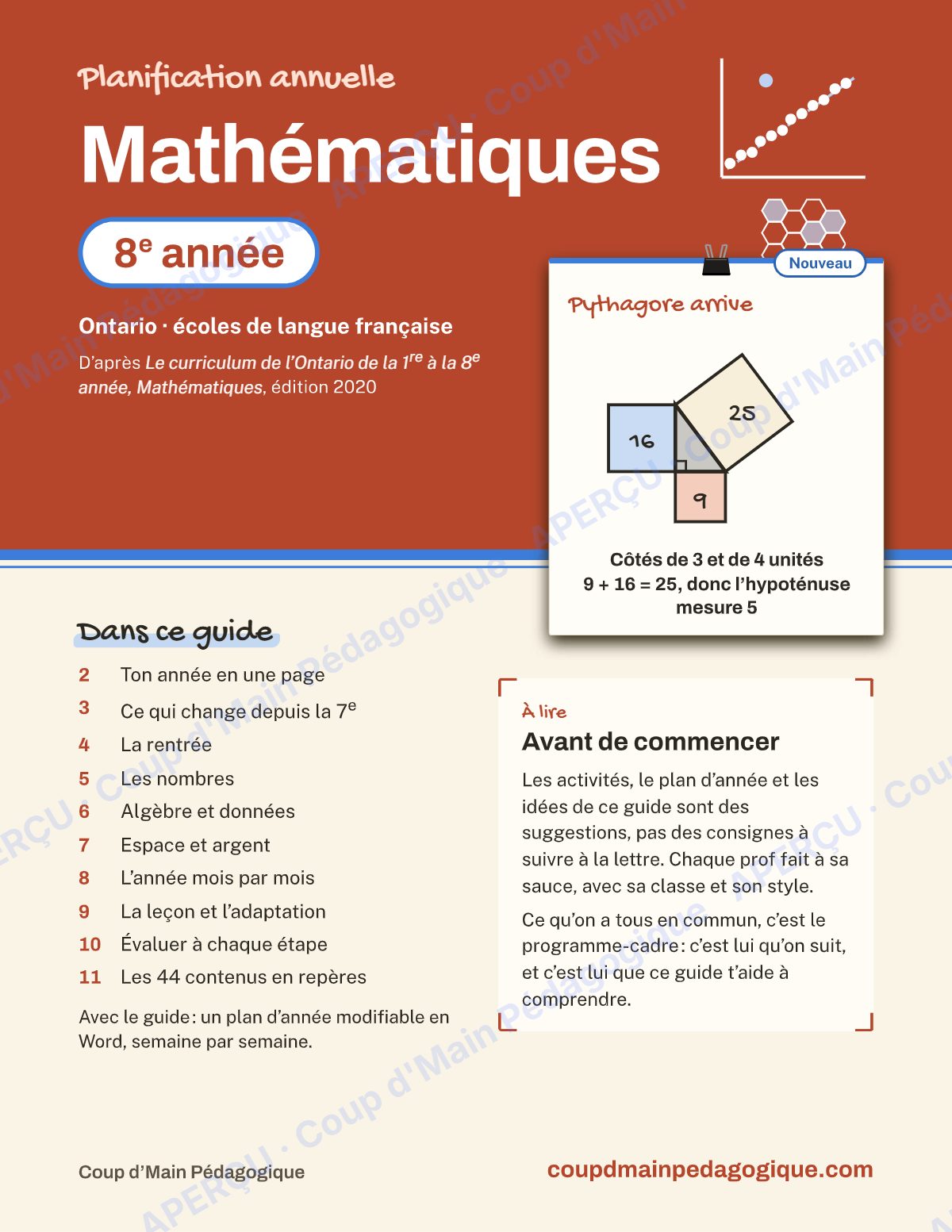 Page 1 — Planification annuelle Mathématiques — 8e année