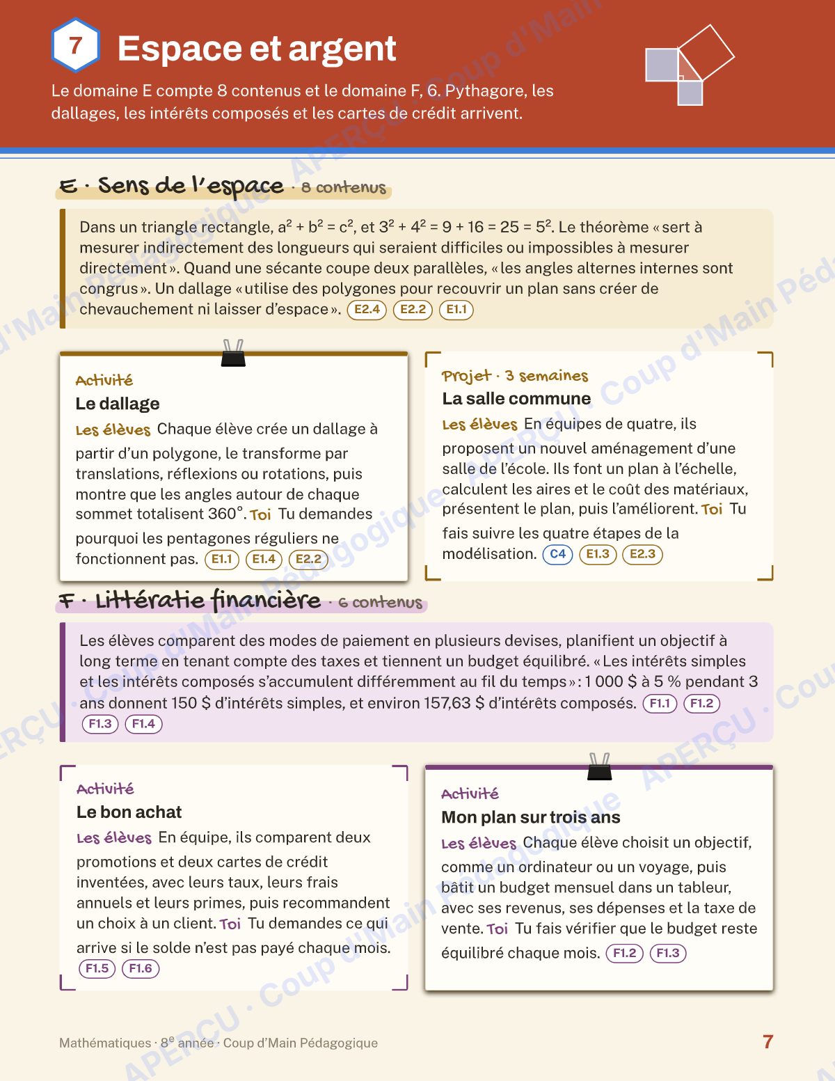 Page 7 — Planification annuelle Mathématiques — 8e année