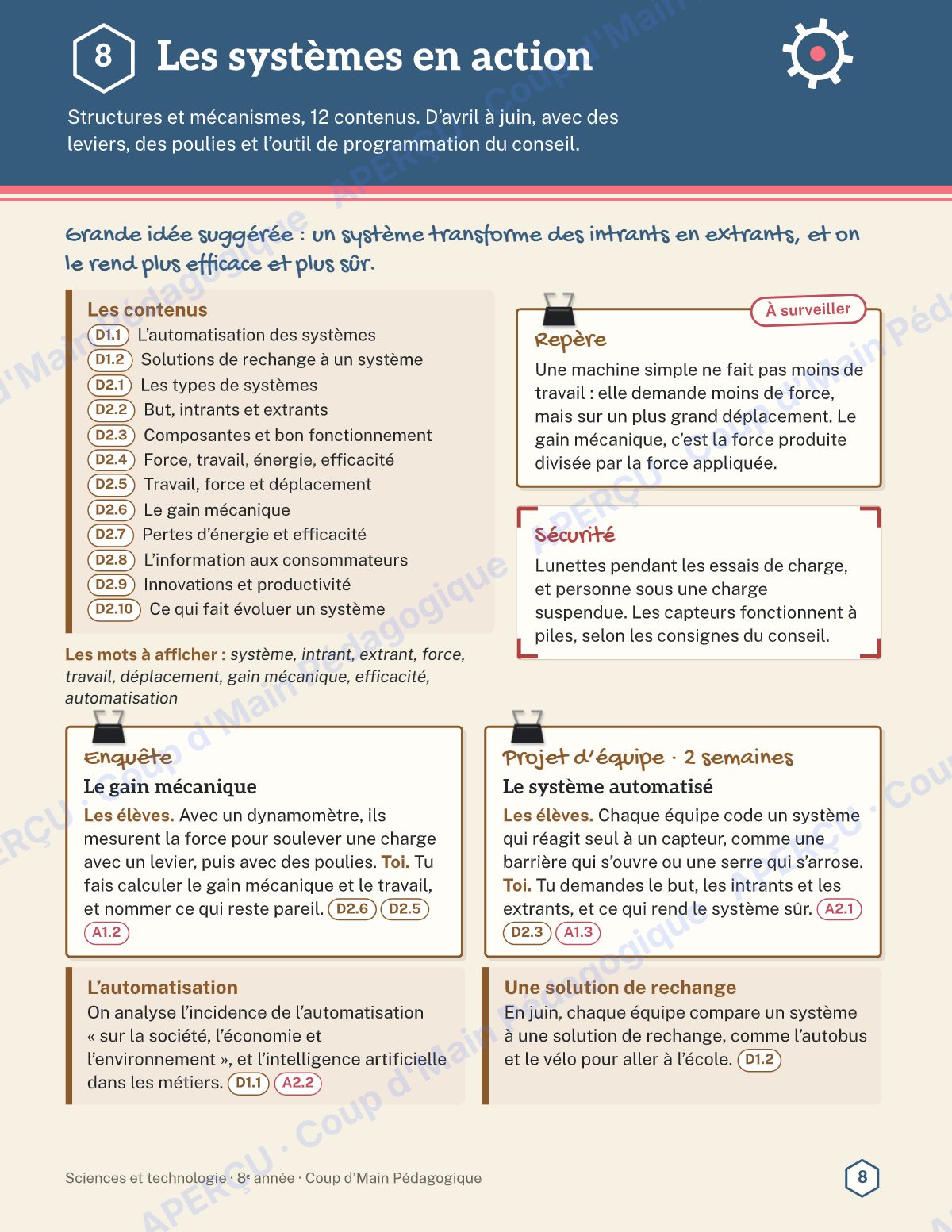 Page 8 — Planification annuelle Sciences — 8e année