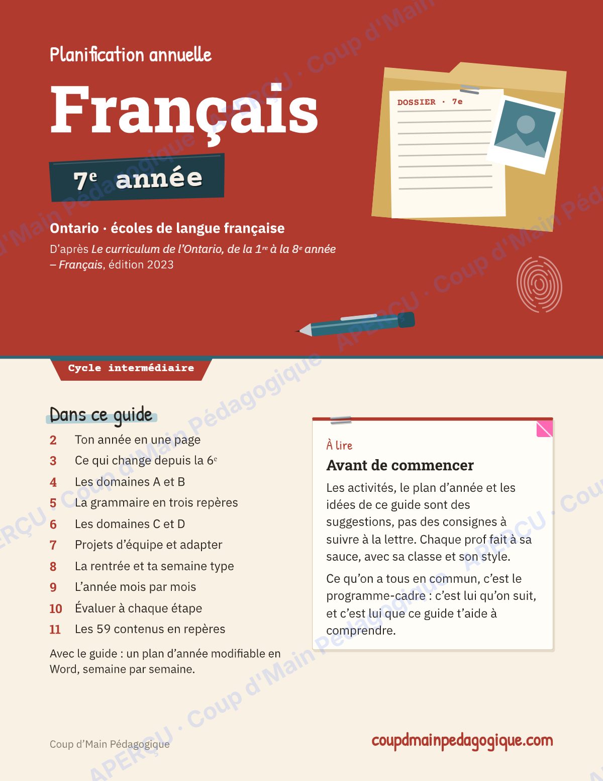 Page 4 — Planification annuelle 7e année — 8 matières