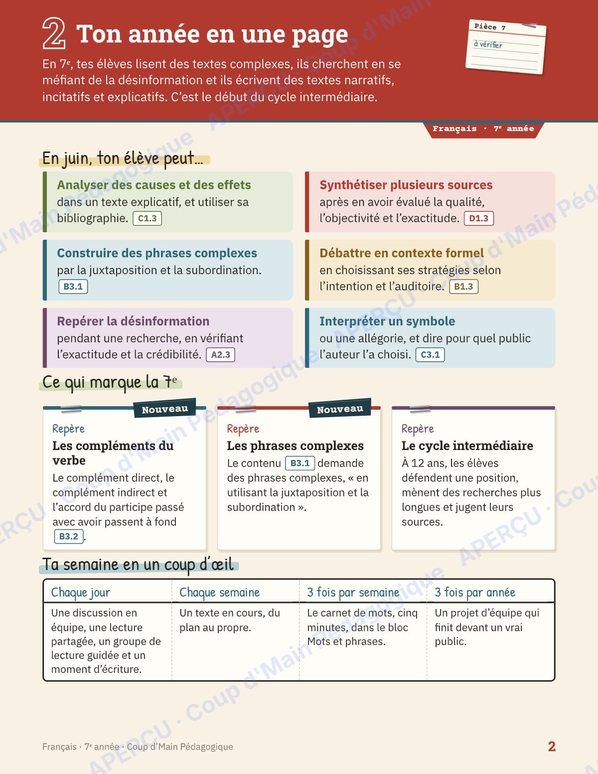 Page 5 — Planification annuelle 7e année — 8 matières