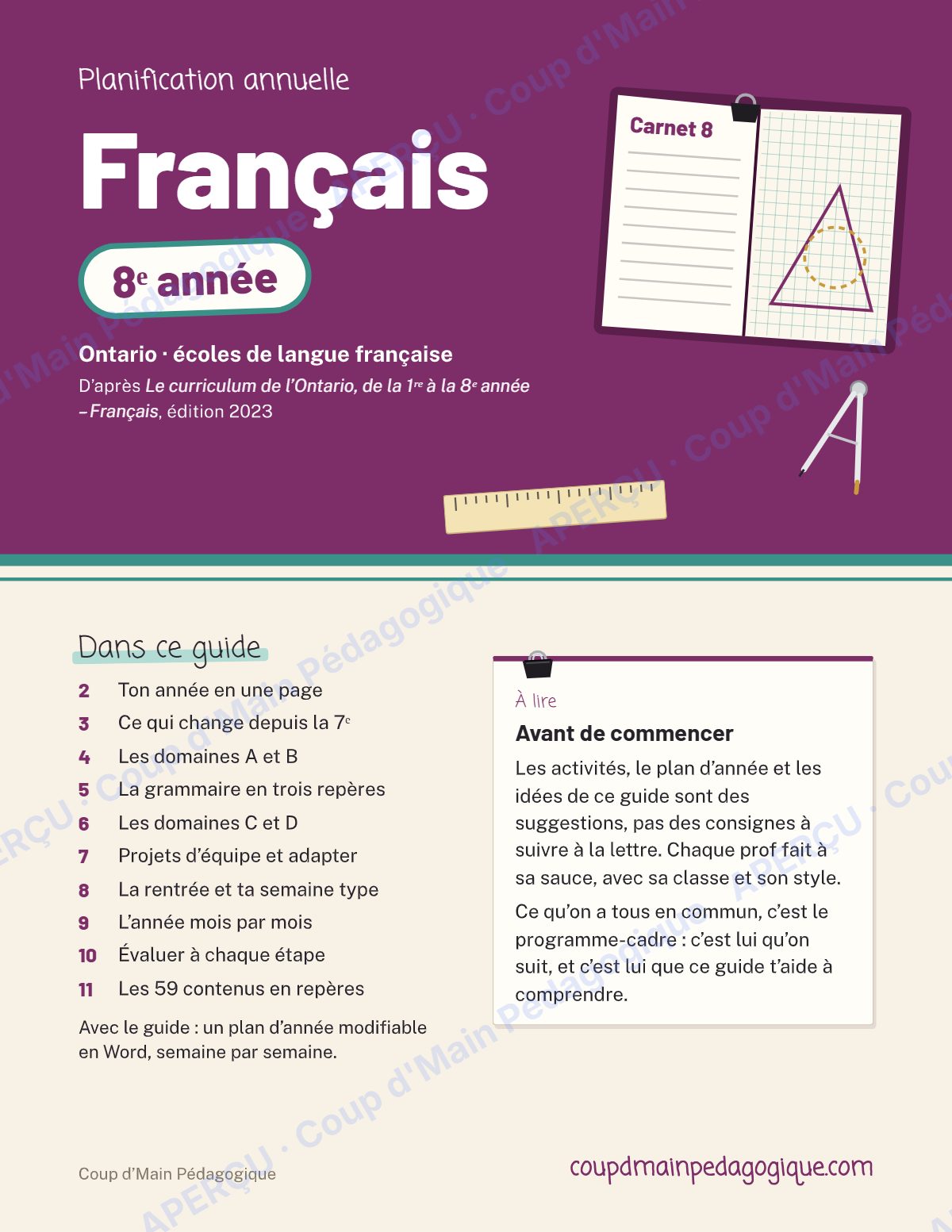 Page 4 — Planification annuelle 8e année — 8 matières