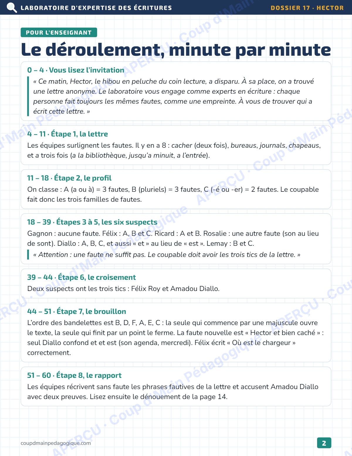 Page 2 — Enquête de français — 4e année, la lettre anonyme