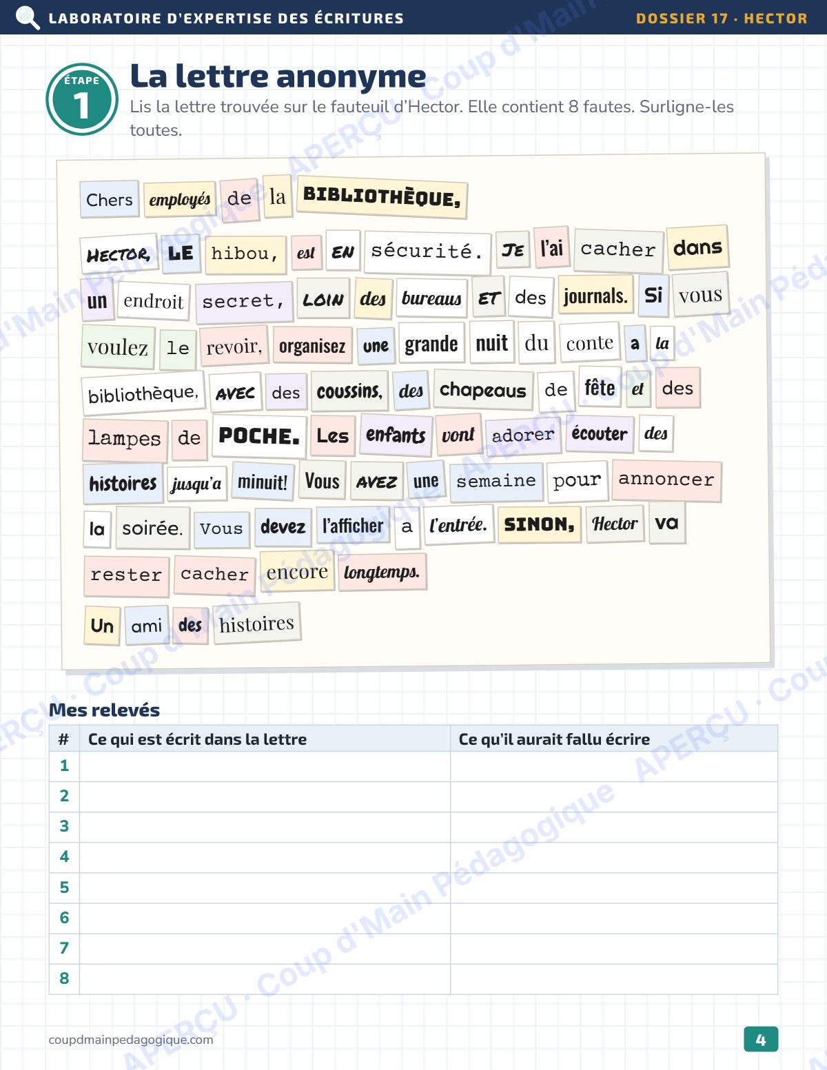 Page 4 — Enquête de français — 4e année, la lettre anonyme