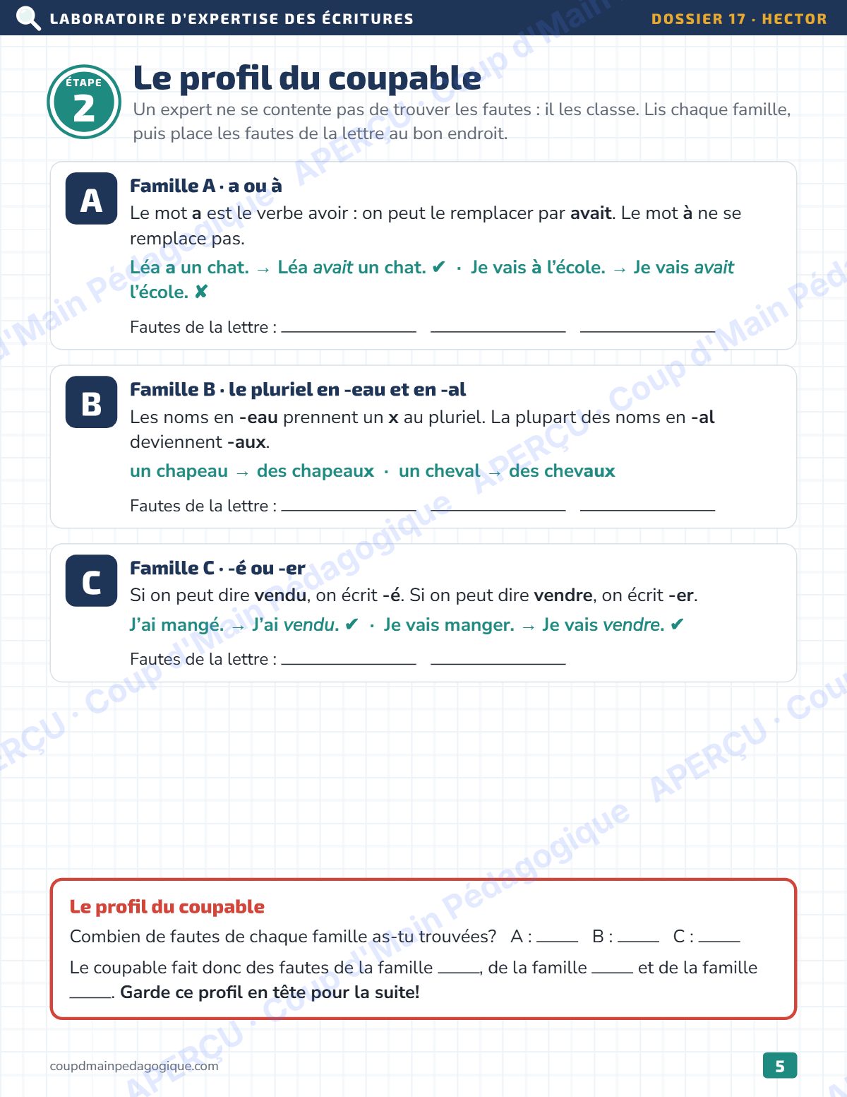 Page 5 — Enquête de français — 4e année, la lettre anonyme
