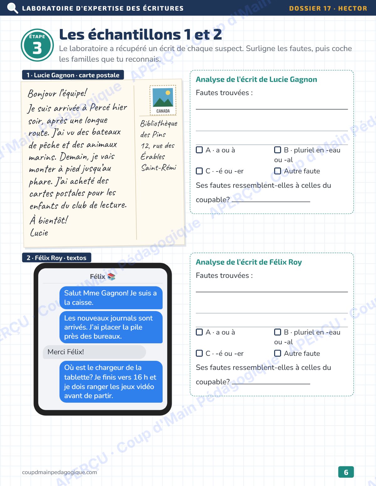 Page 6 — Enquête de français — 4e année, la lettre anonyme