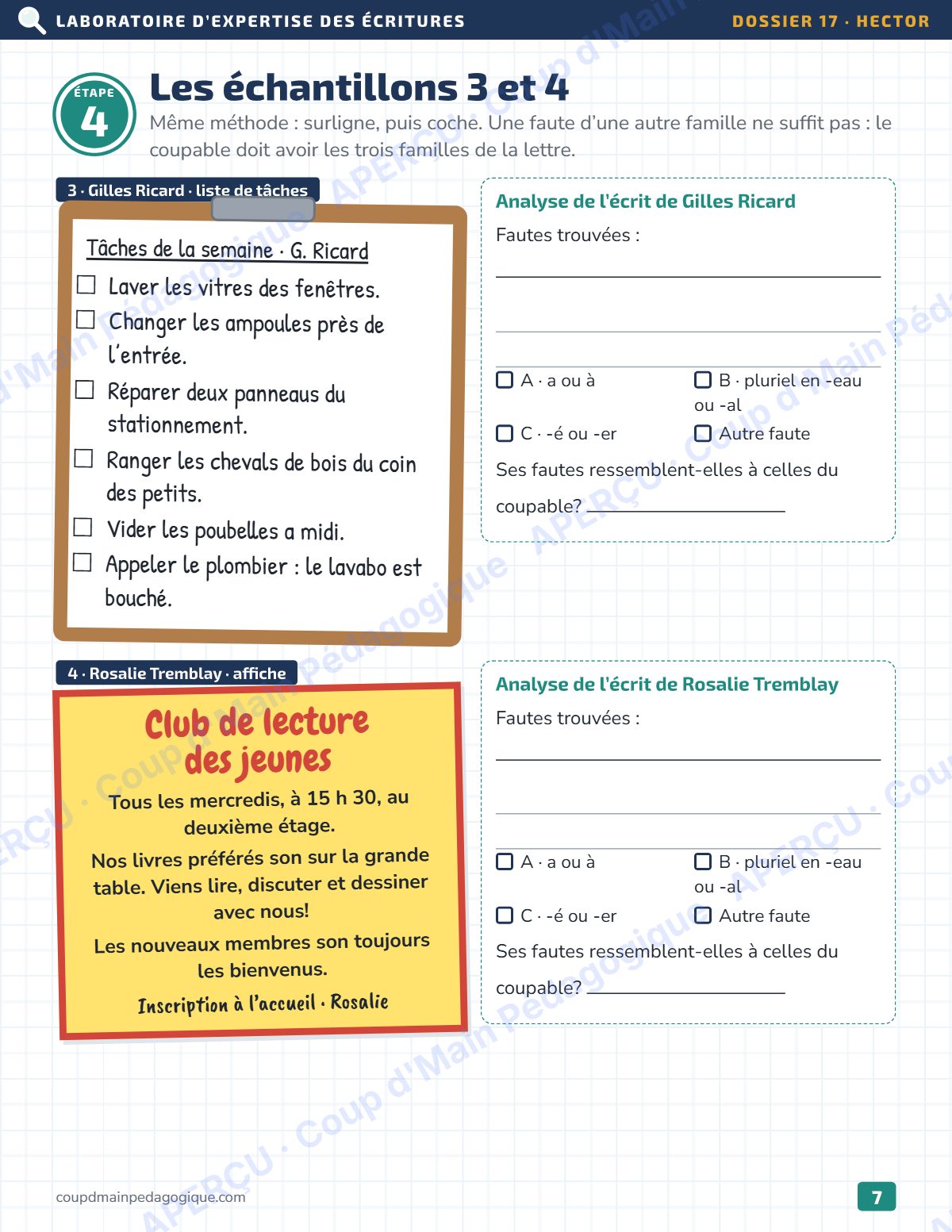 Page 7 — Enquête de français — 4e année, la lettre anonyme