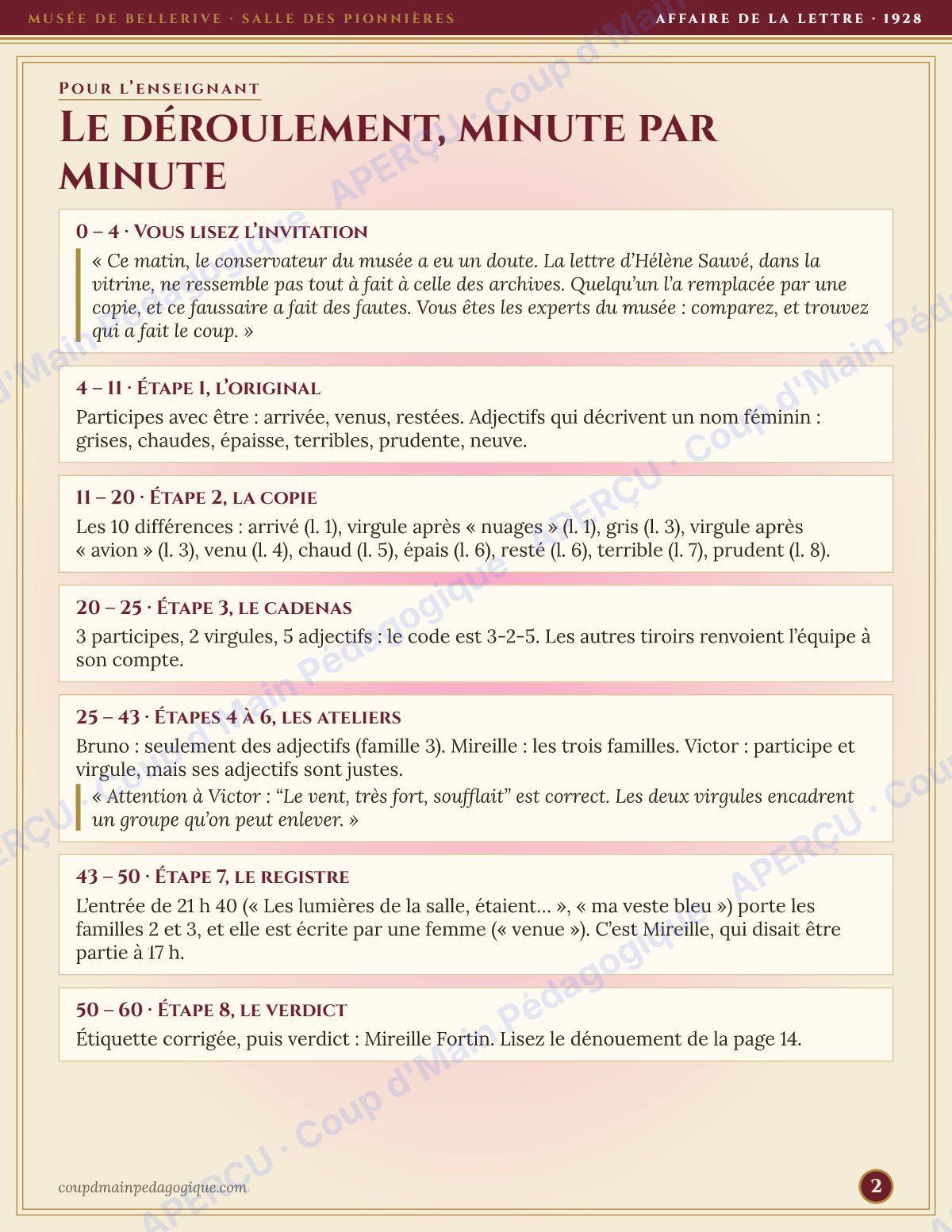 Page 2 — Enquête de français — 5e année, le faussaire du musée