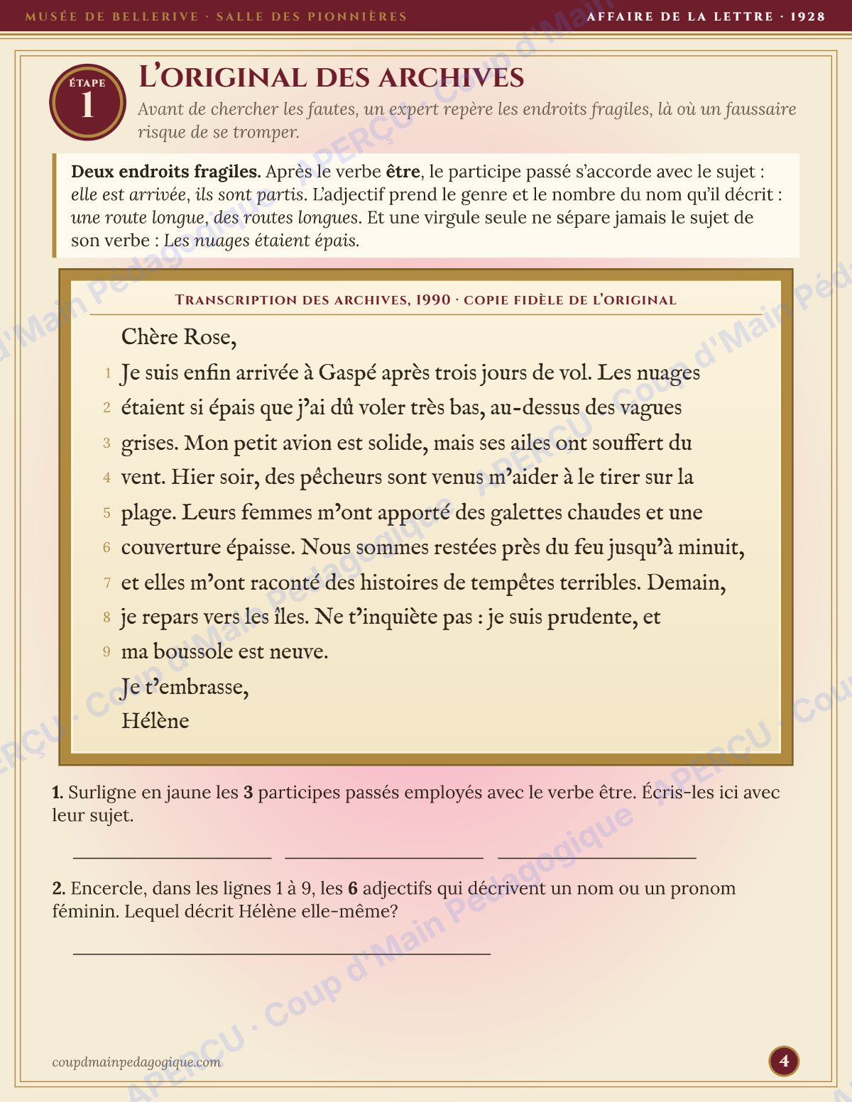 Page 4 — Enquête de français — 5e année, le faussaire du musée