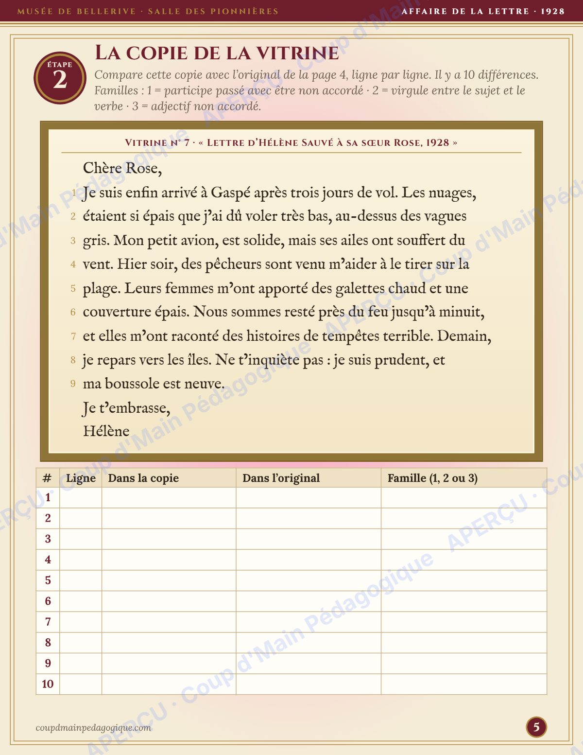 Page 5 — Enquête de français — 5e année, le faussaire du musée