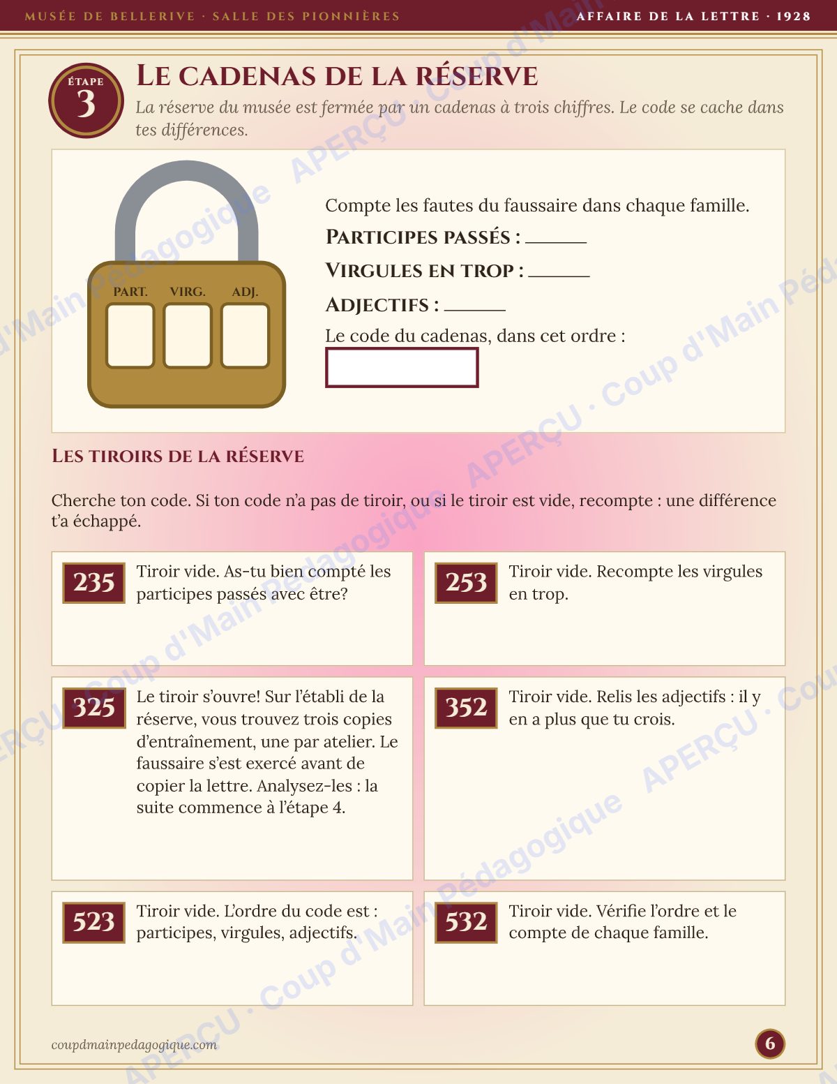 Page 6 — Enquête de français — 5e année, le faussaire du musée