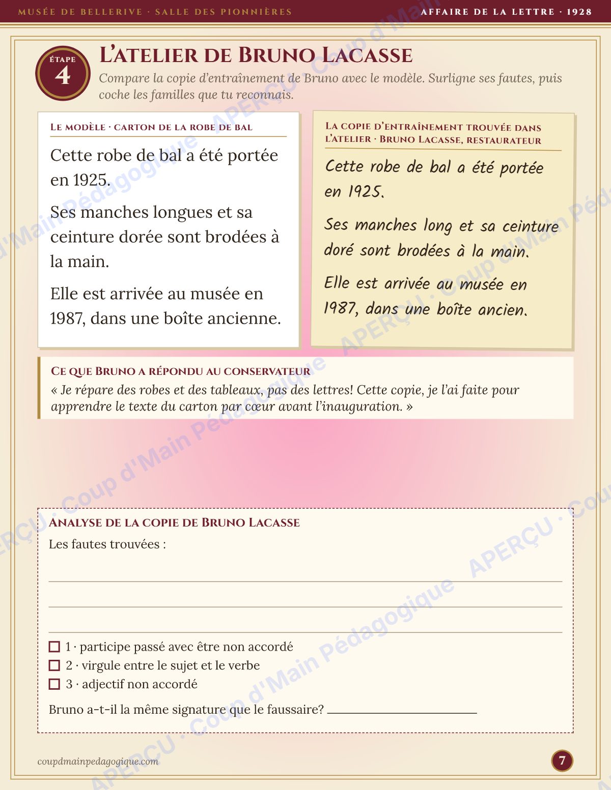 Page 7 — Enquête de français — 5e année, le faussaire du musée