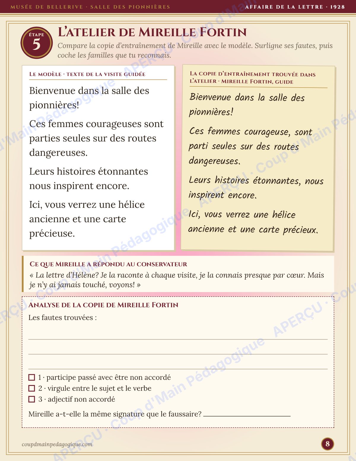 Page 8 — Enquête de français — 5e année, le faussaire du musée