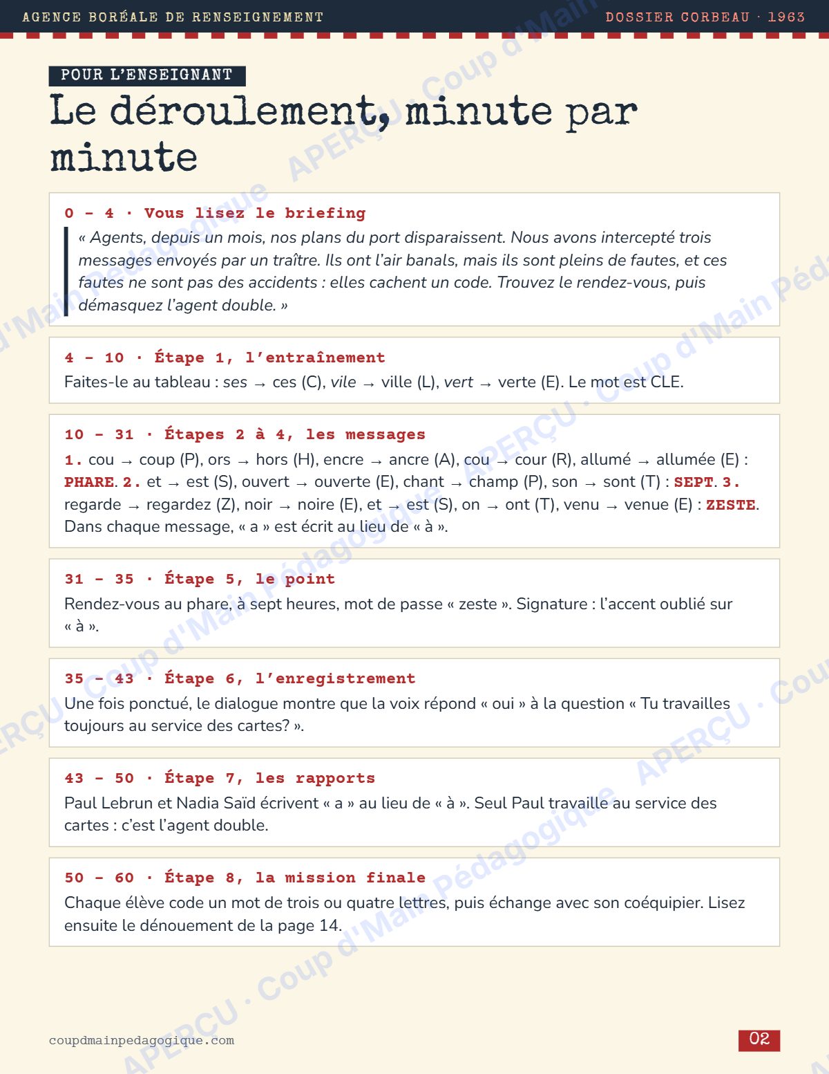 Page 2 — Enquête de français — 6e année, messages interceptés