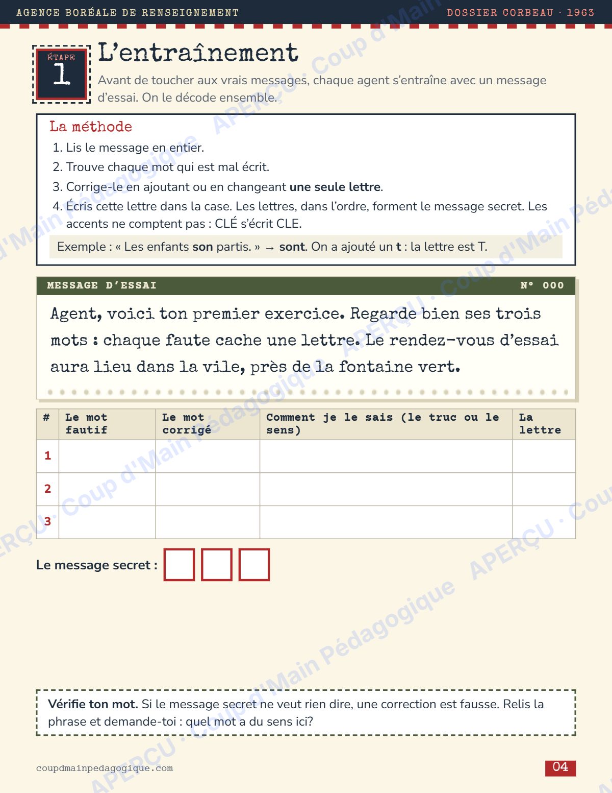 Page 4 — Enquête de français — 6e année, messages interceptés