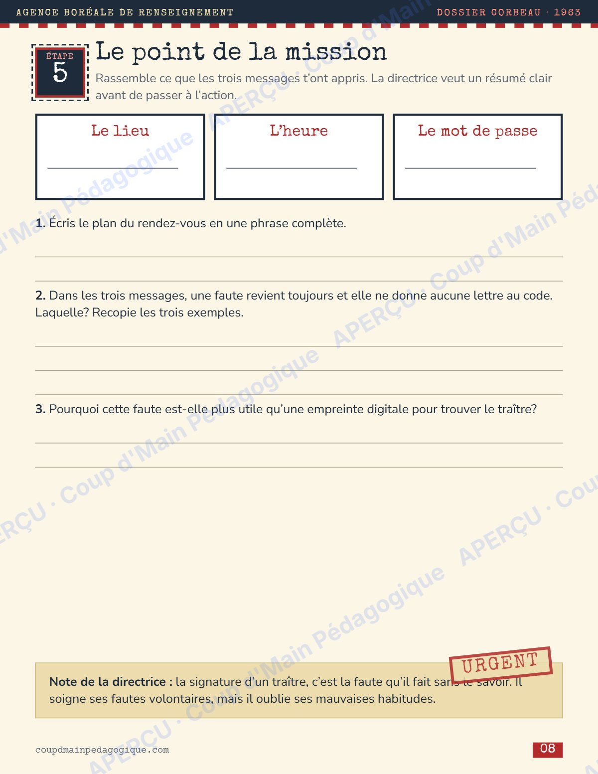 Page 8 — Enquête de français — 6e année, messages interceptés