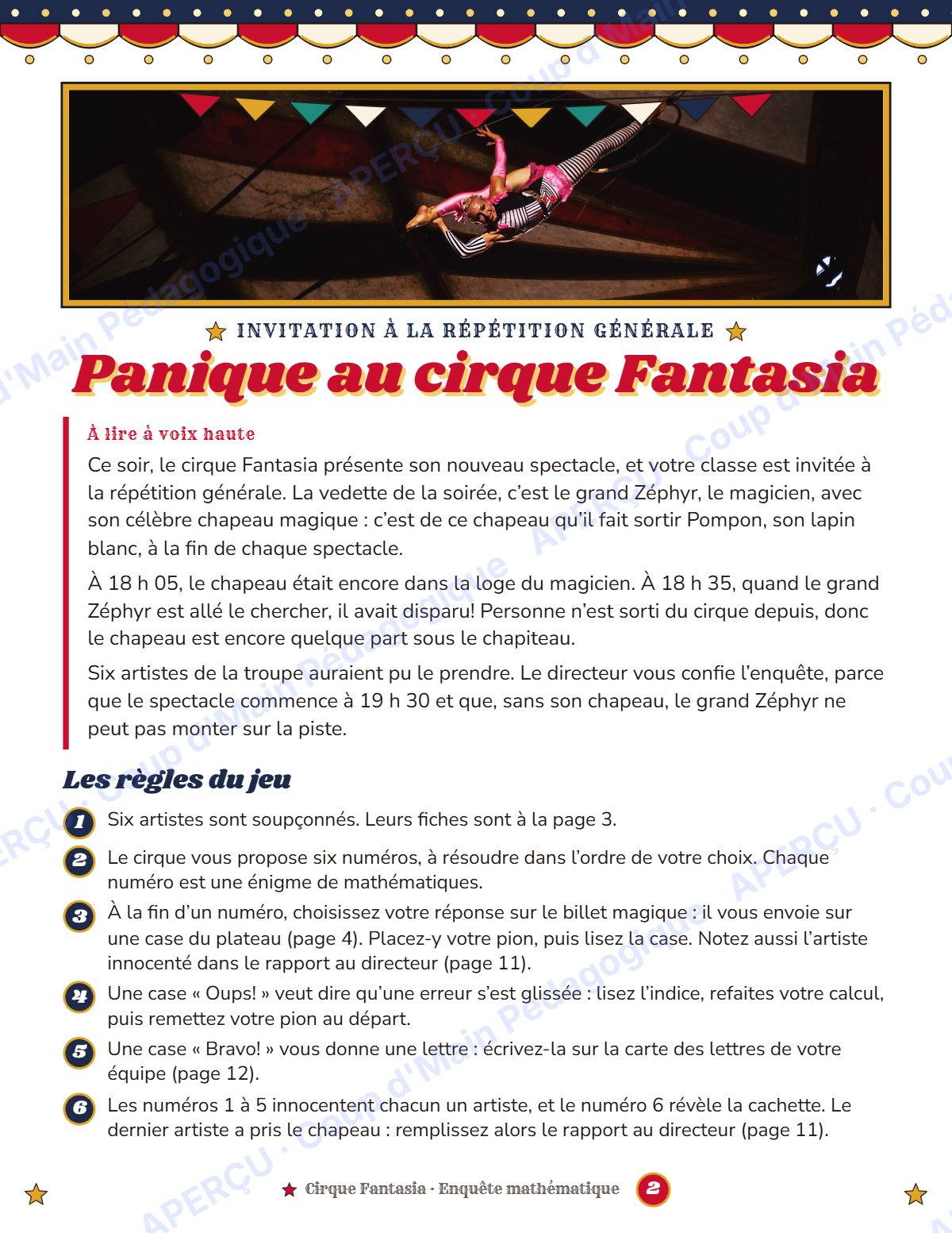Page 2 — Enquête mathématique — 4e année, panique au cirque