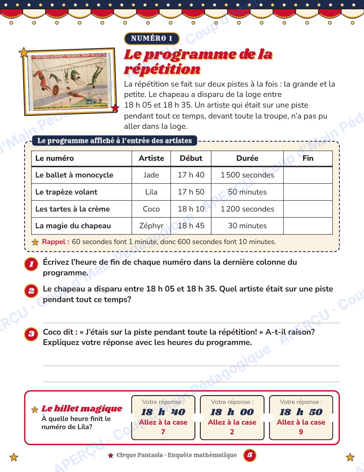 Page 5 — Enquête mathématique — 4e année, panique au cirque