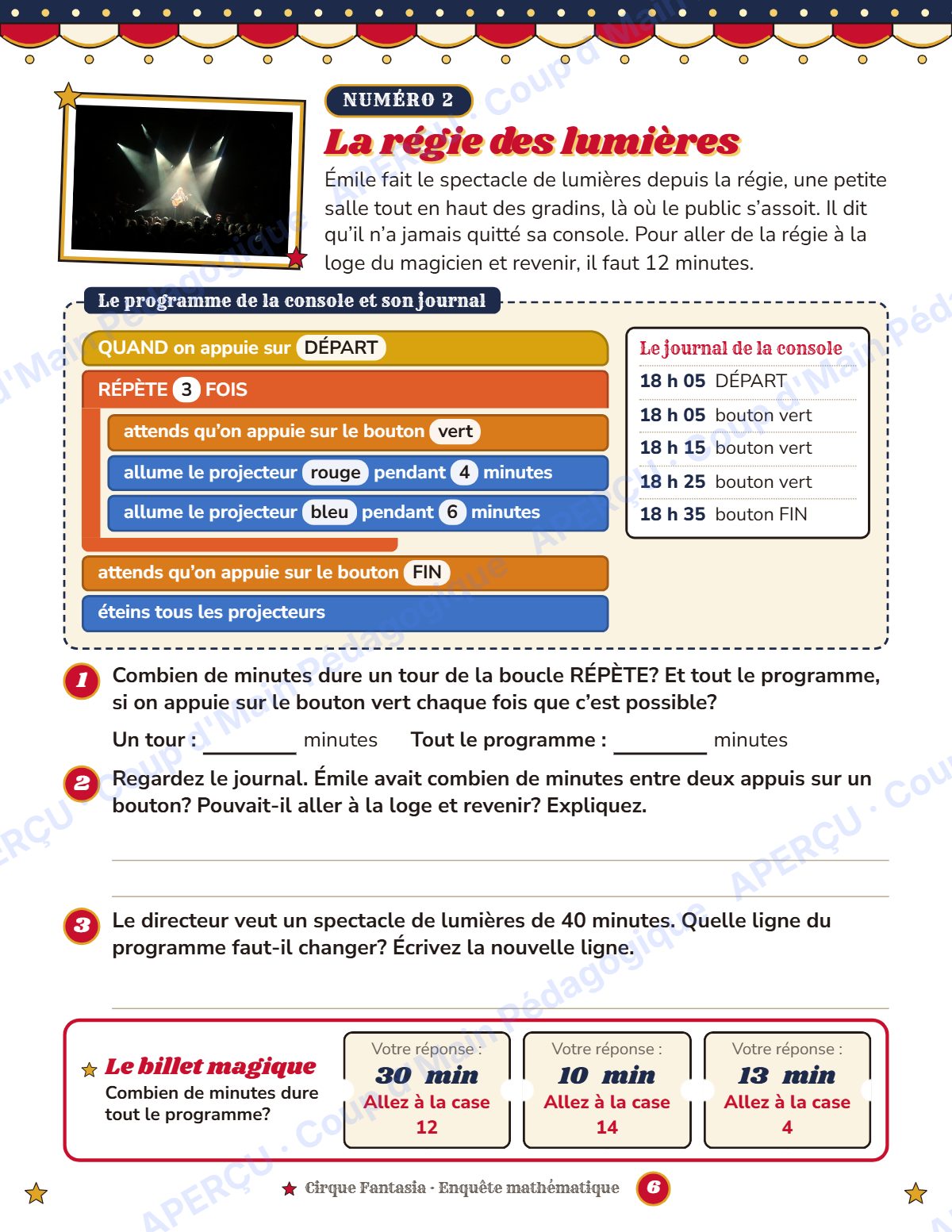 Page 6 — Enquête mathématique — 4e année, panique au cirque