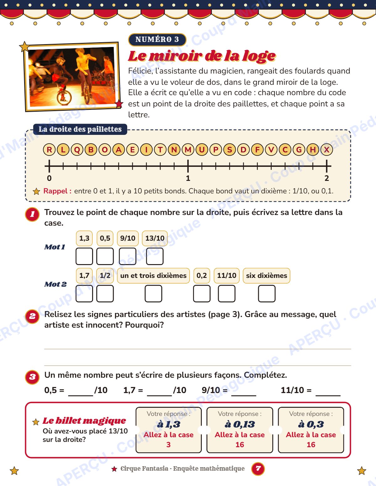 Page 7 — Enquête mathématique — 4e année, panique au cirque