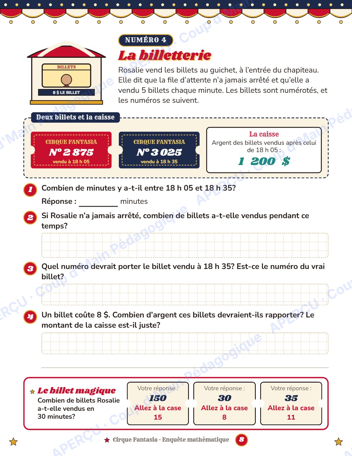 Page 8 — Enquête mathématique — 4e année, panique au cirque
