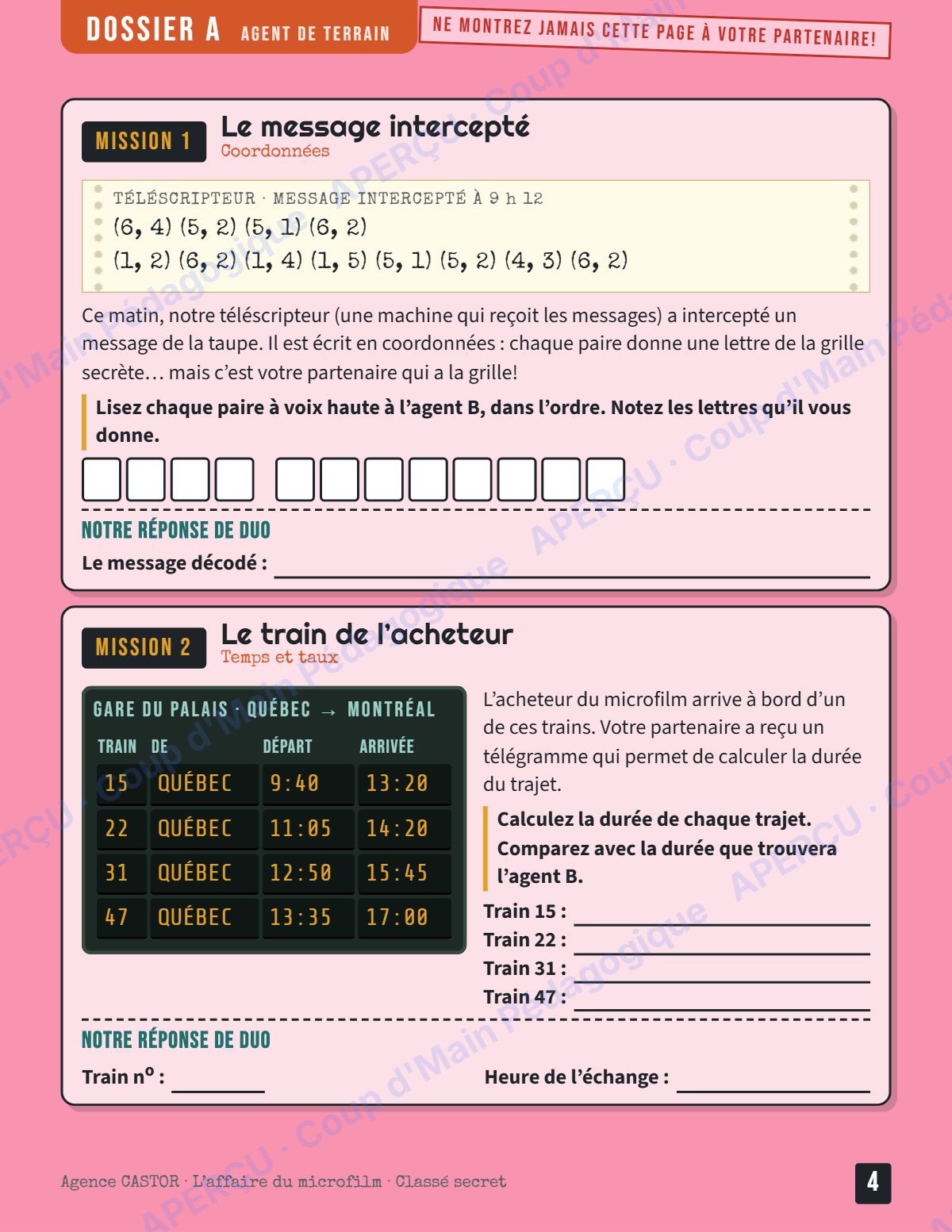 Page 4 — Enquête mathématique — 5e année, agents en duo