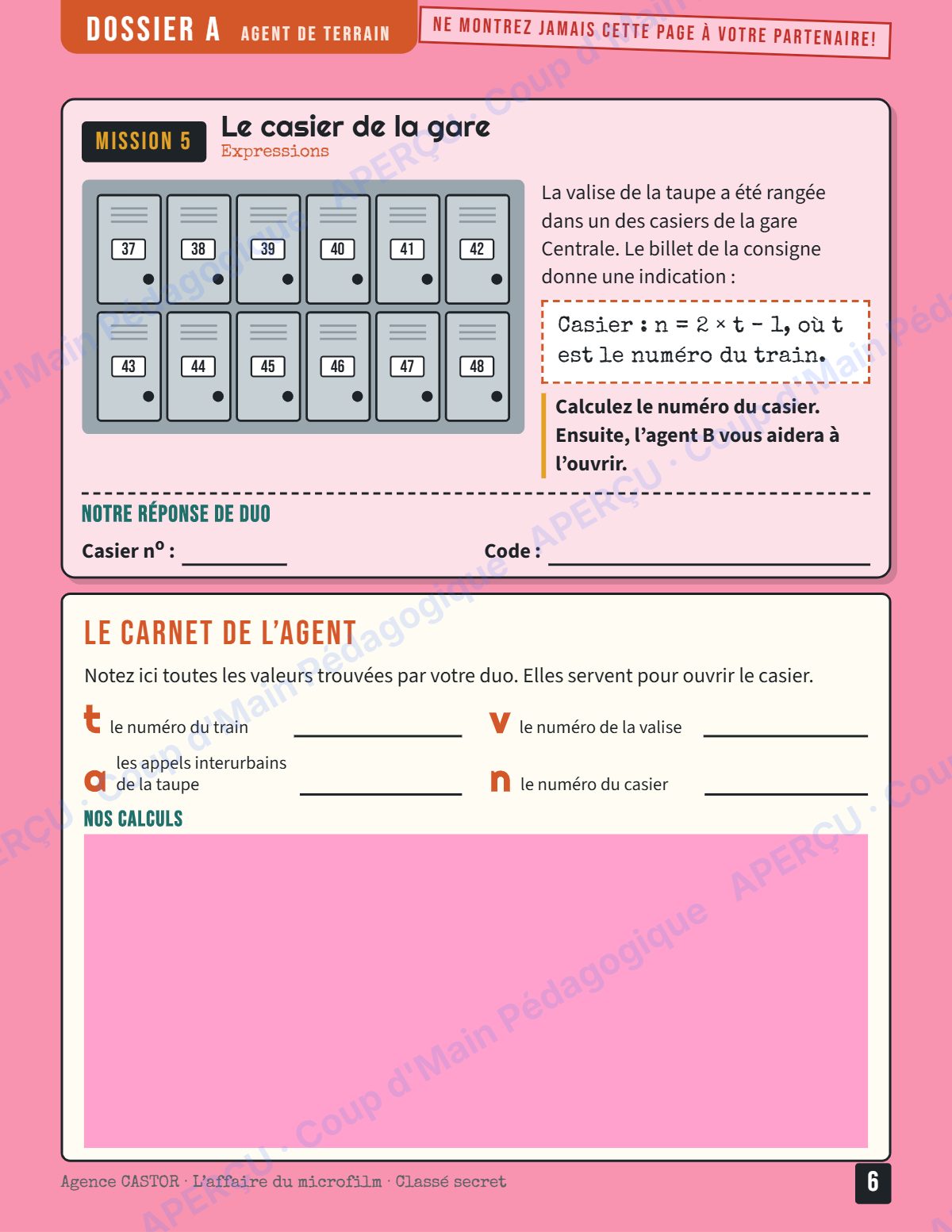 Page 6 — Enquête mathématique — 5e année, agents en duo