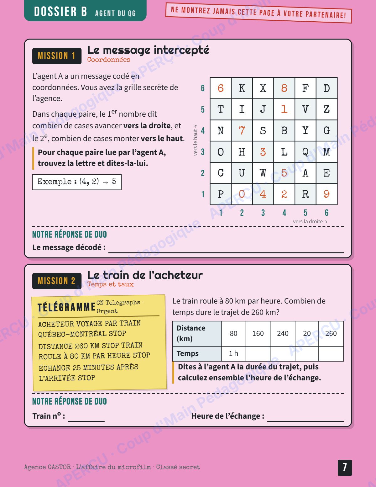 Page 7 — Enquête mathématique — 5e année, agents en duo