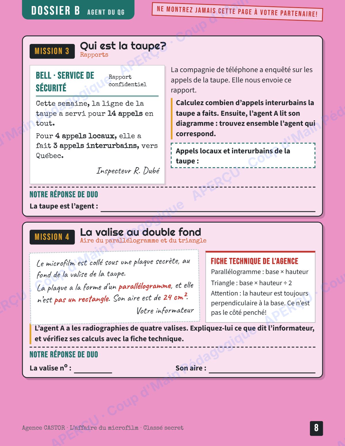 Page 8 — Enquête mathématique — 5e année, agents en duo