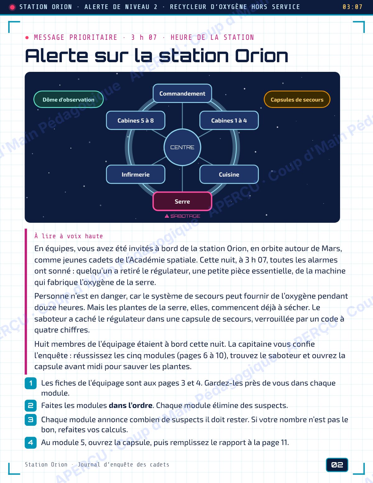 Page 2 — Enquête mathématique — 5e année, la station Orion