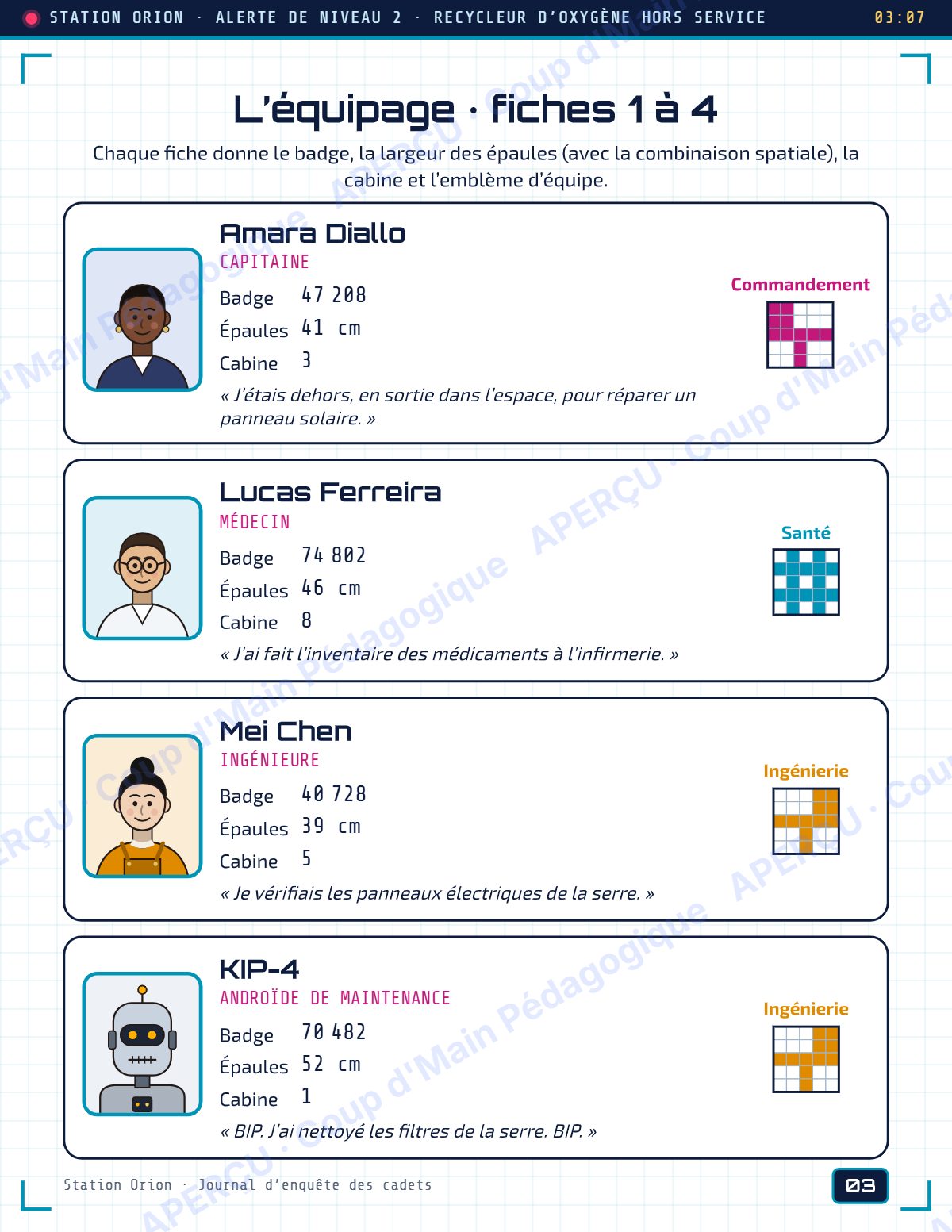Page 3 — Enquête mathématique — 5e année, la station Orion
