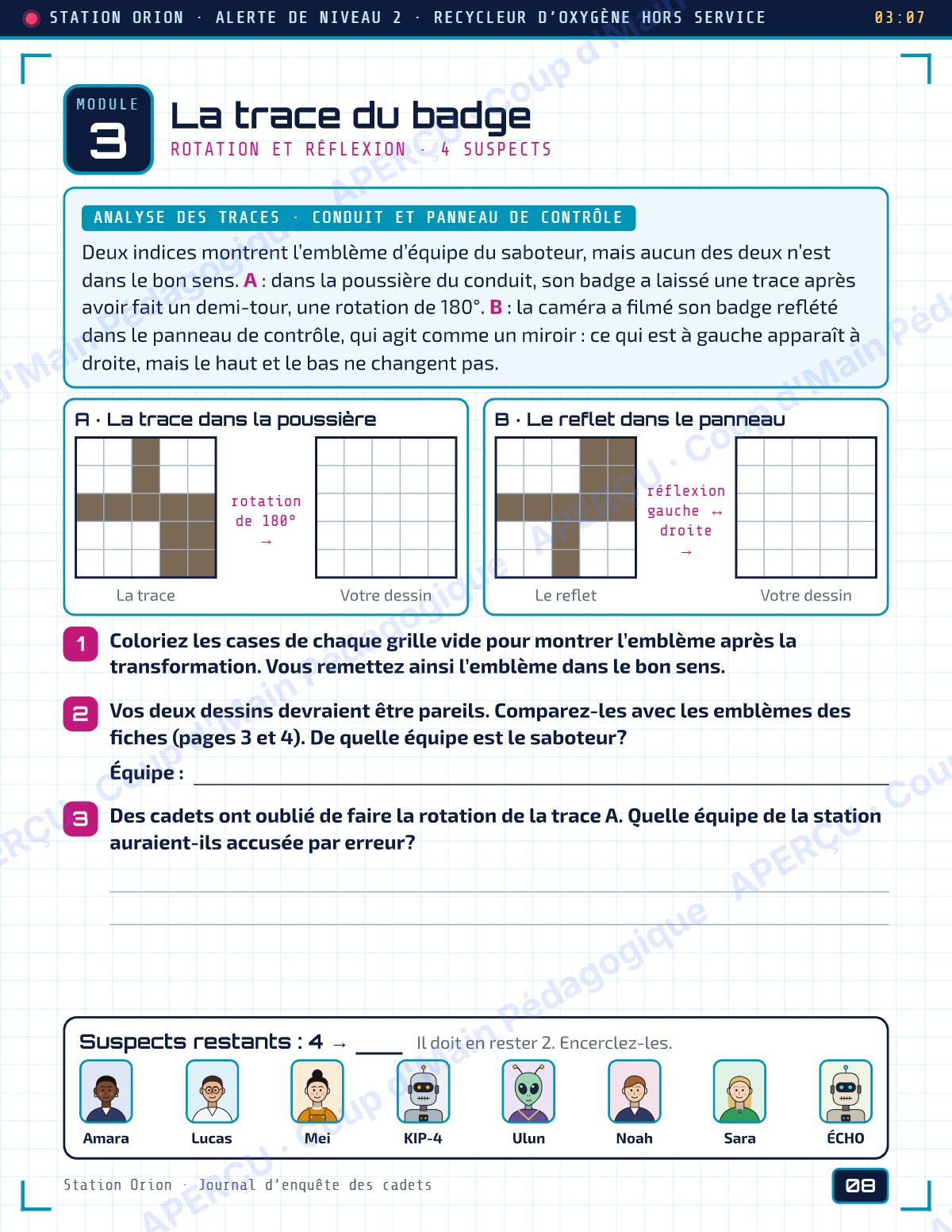 Page 8 — Enquête mathématique — 5e année, la station Orion