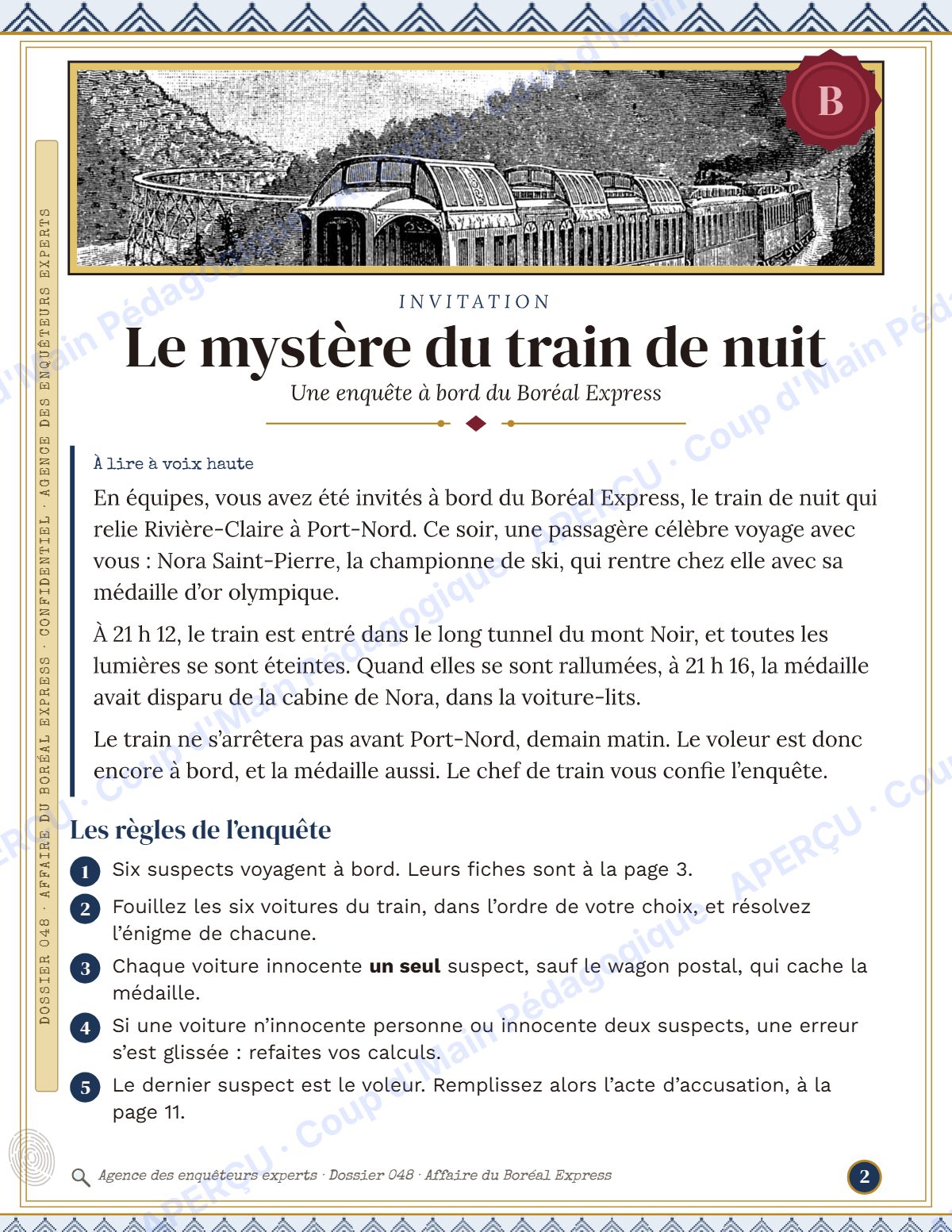 Page 2 — Enquête mathématique — 5e année, le train de nuit
