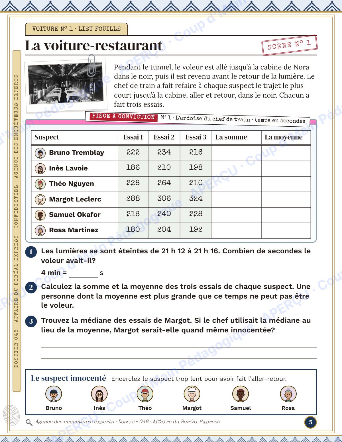 Page 5 — Enquête mathématique — 5e année, le train de nuit