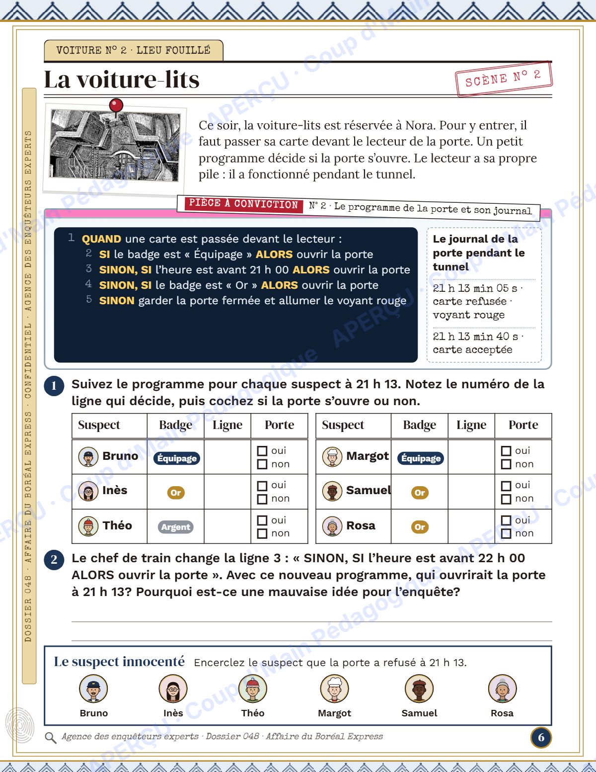 Page 6 — Enquête mathématique — 5e année, le train de nuit