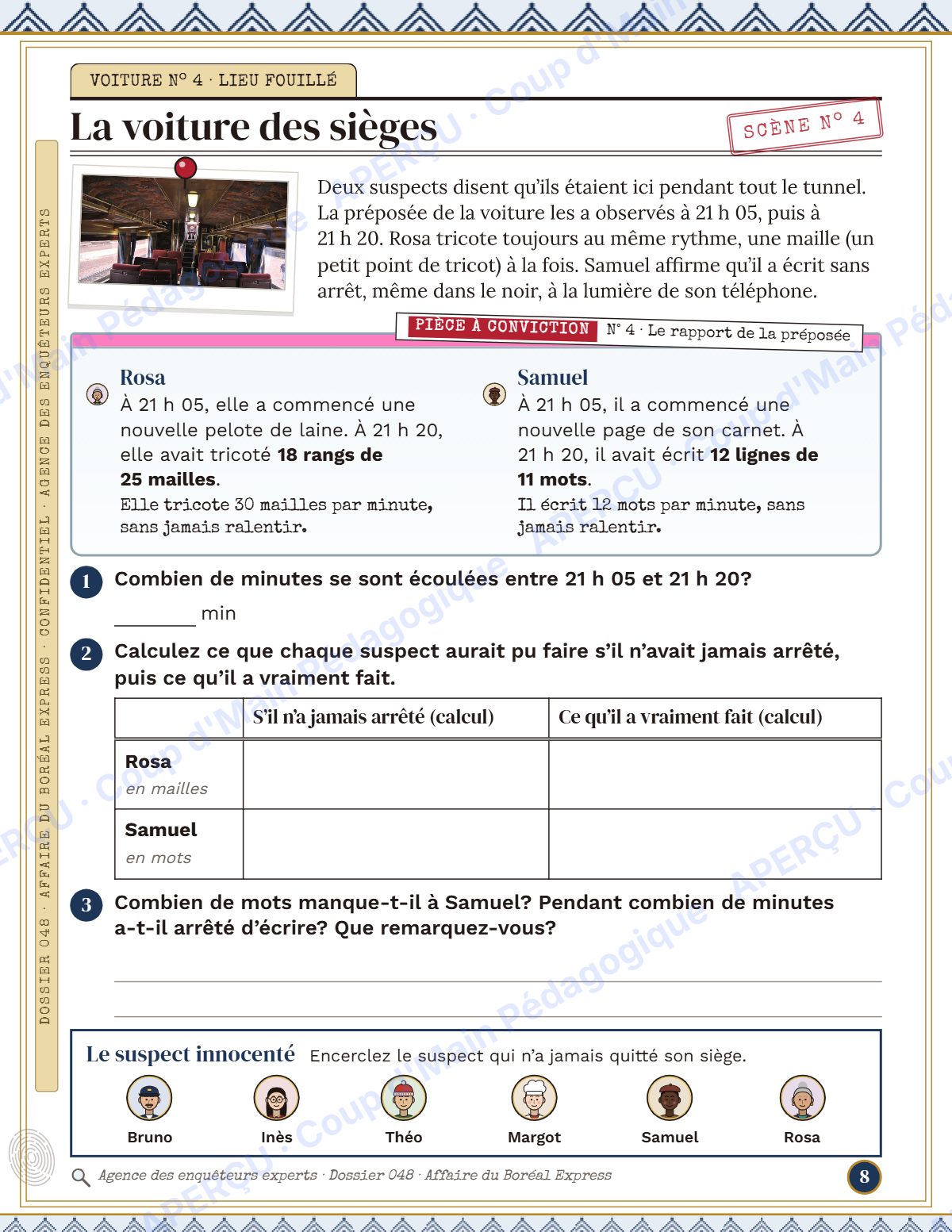 Page 8 — Enquête mathématique — 5e année, le train de nuit
