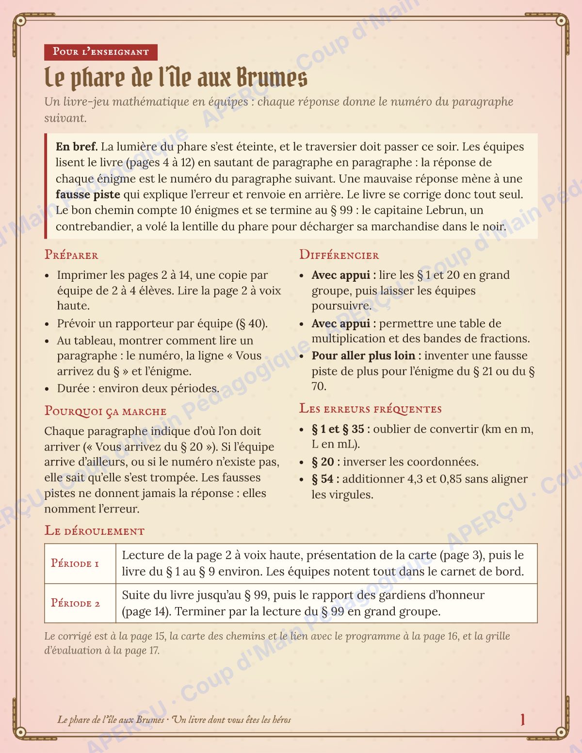Page 1 — Enquête mathématique — 5e année, l'île aux Brumes