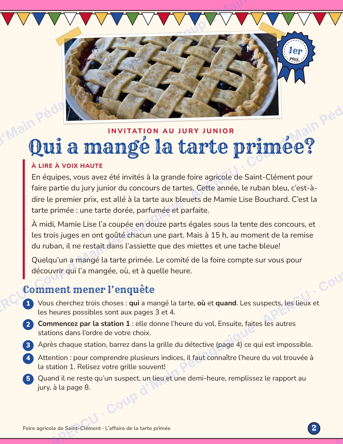 Page 2 — Enquête mathématique — 5e année, la tarte primée