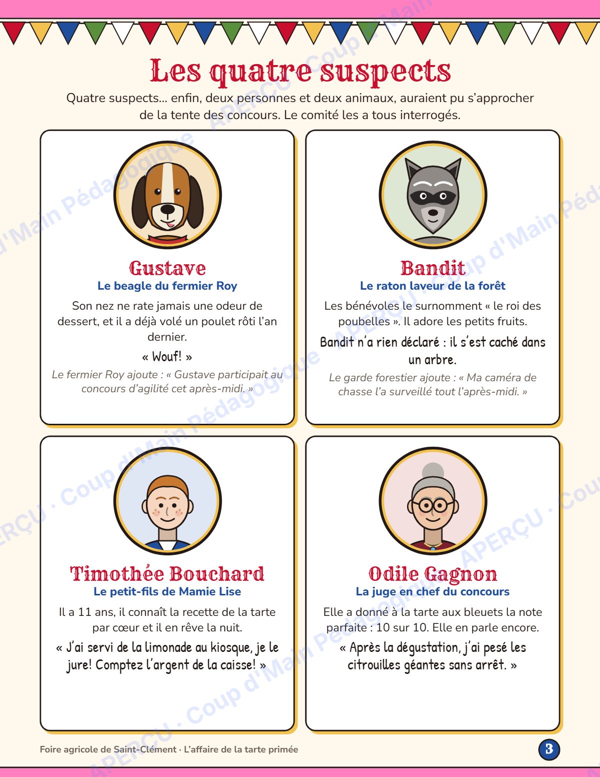 Page 3 — Enquête mathématique — 5e année, la tarte primée