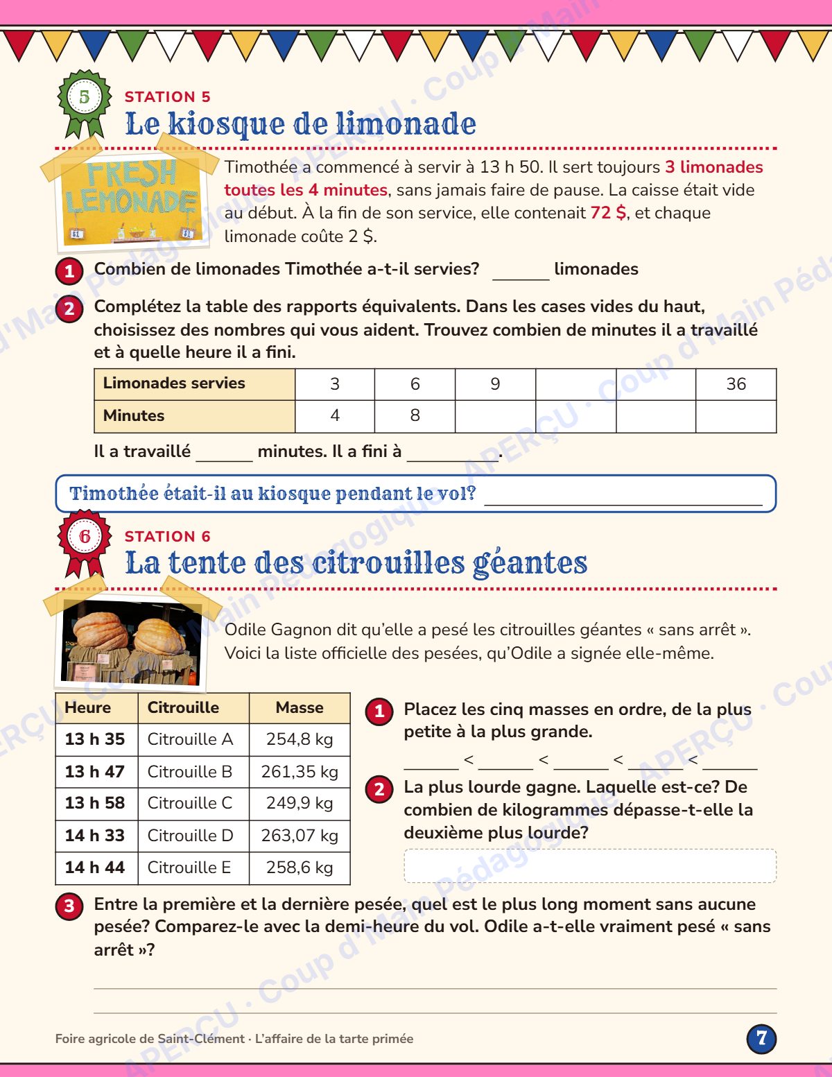 Page 7 — Enquête mathématique — 5e année, la tarte primée